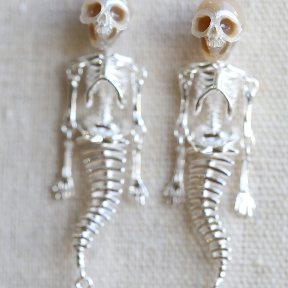 Bunny & Mermaid Pearl Skull Removable Earrings