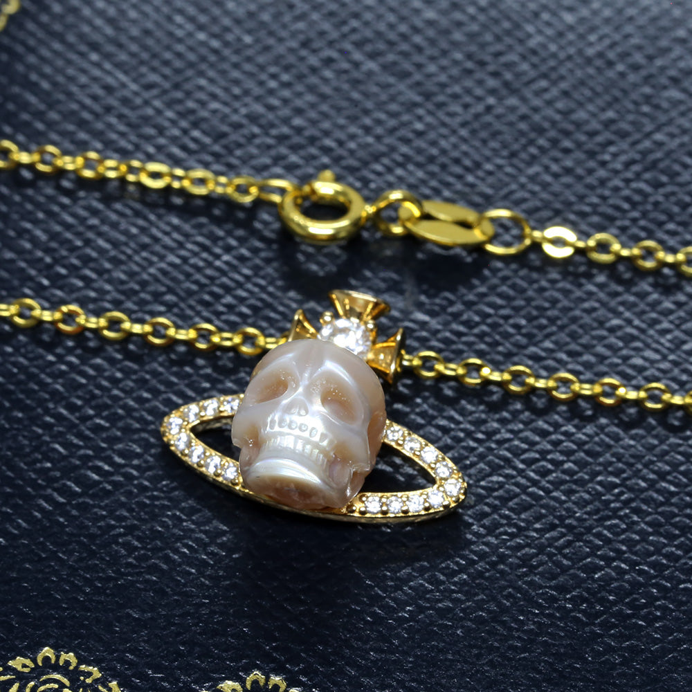 CZ Planet Pearl Skull Pendant