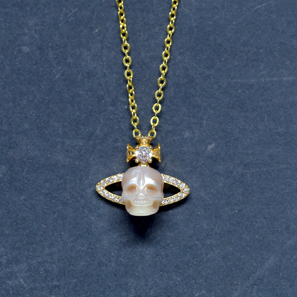 CZ Planet Pearl Skull Pendant