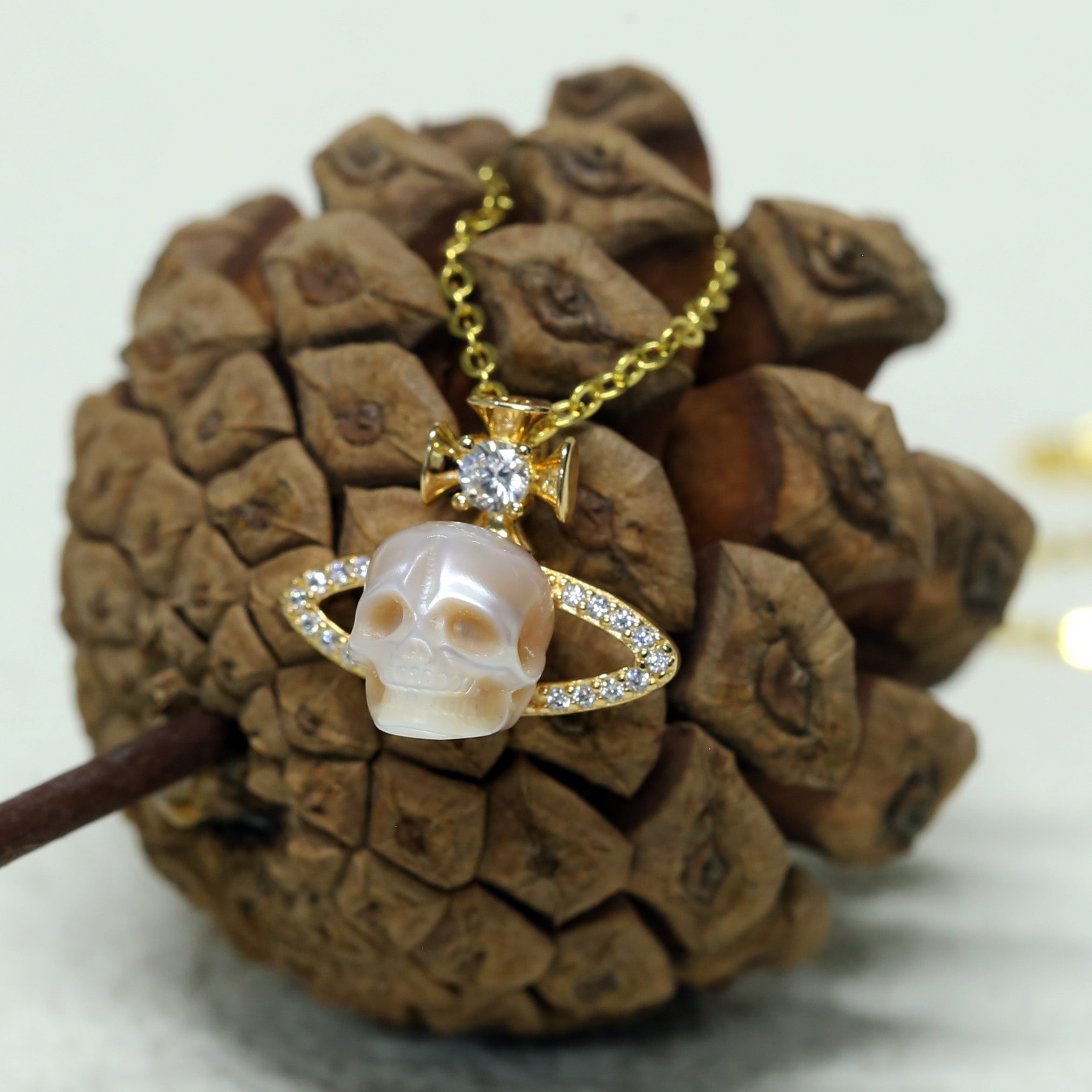 CZ Planet Pearl Skull Pendant