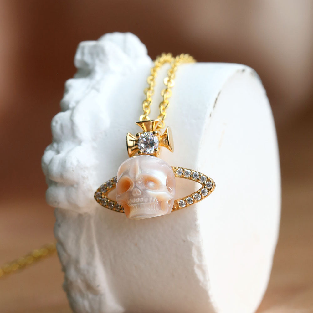 CZ Planet Pearl Skull Pendant