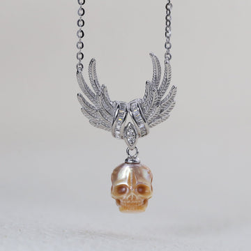 Cz Cablo de calavera de perlas de alas de plumas CZ