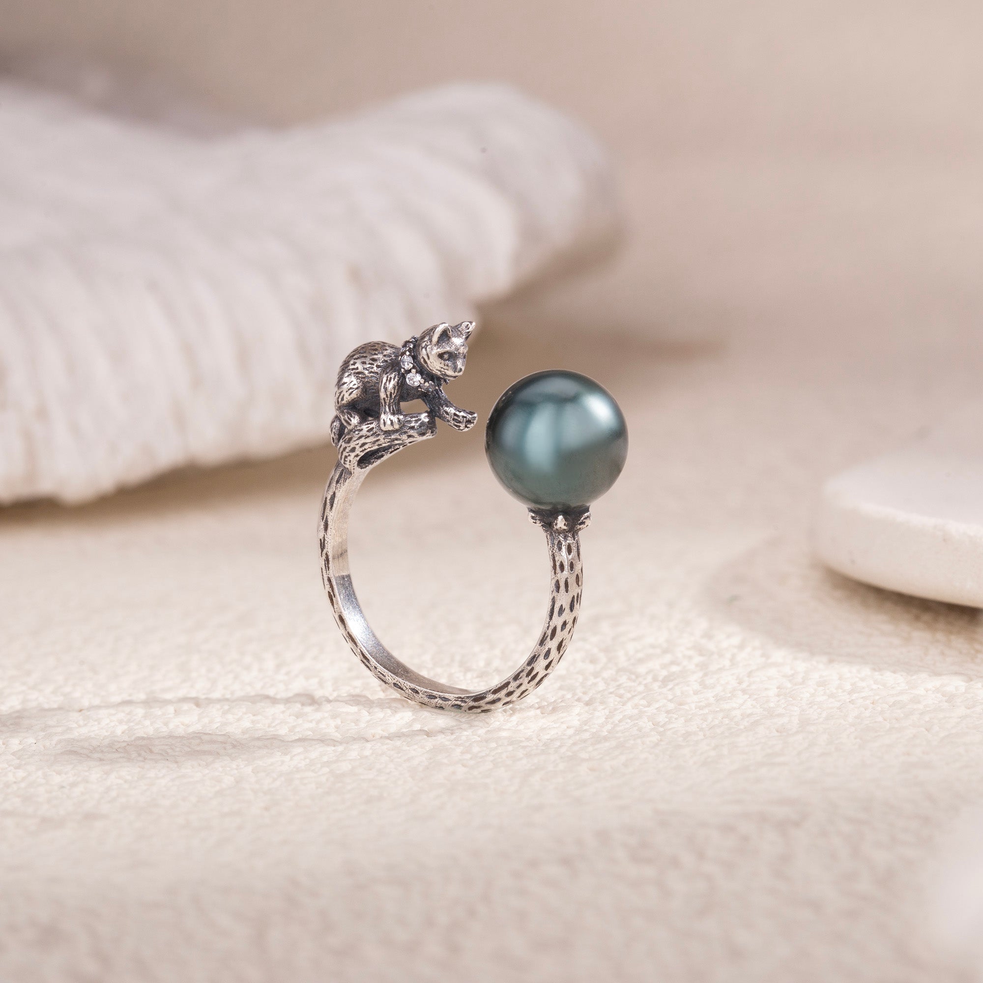 Celestial Cat Tahitian Pearl Ring