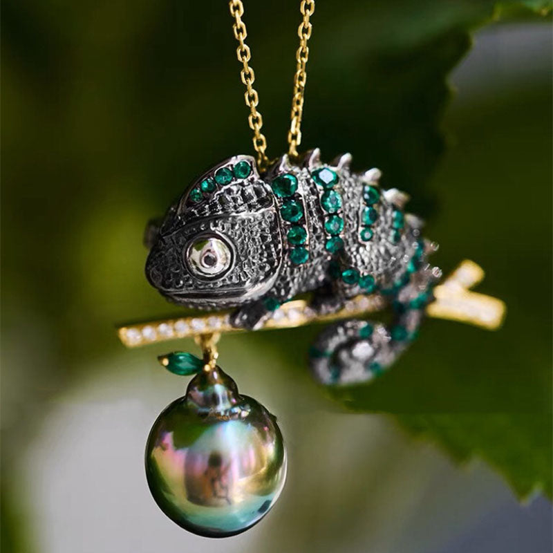 Chameleon Lizard Tahitian Pearl Pendant