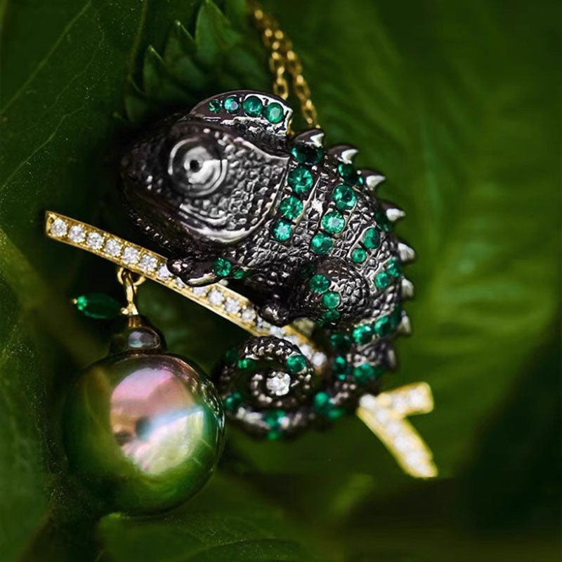 Chameleon Lizard Tahitian Pearl Pendant