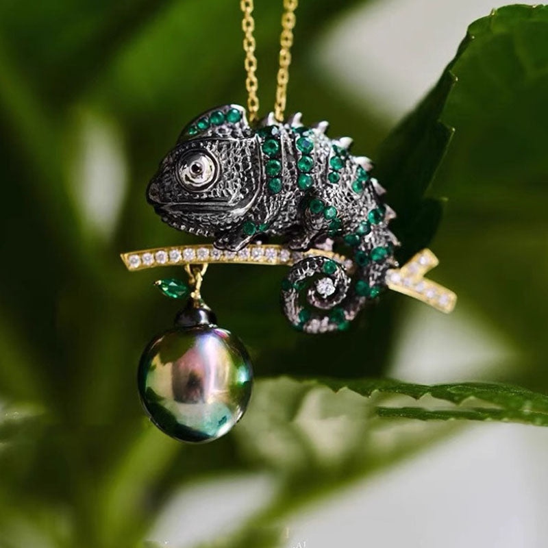 Chameleon Lizard Tahitian Pearl Pendant