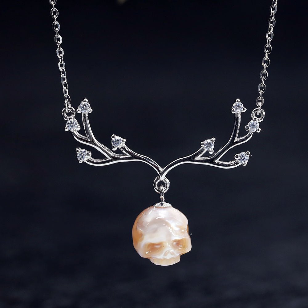 Collar de calavera de perlas de cuantos de reno de reno de Navidad