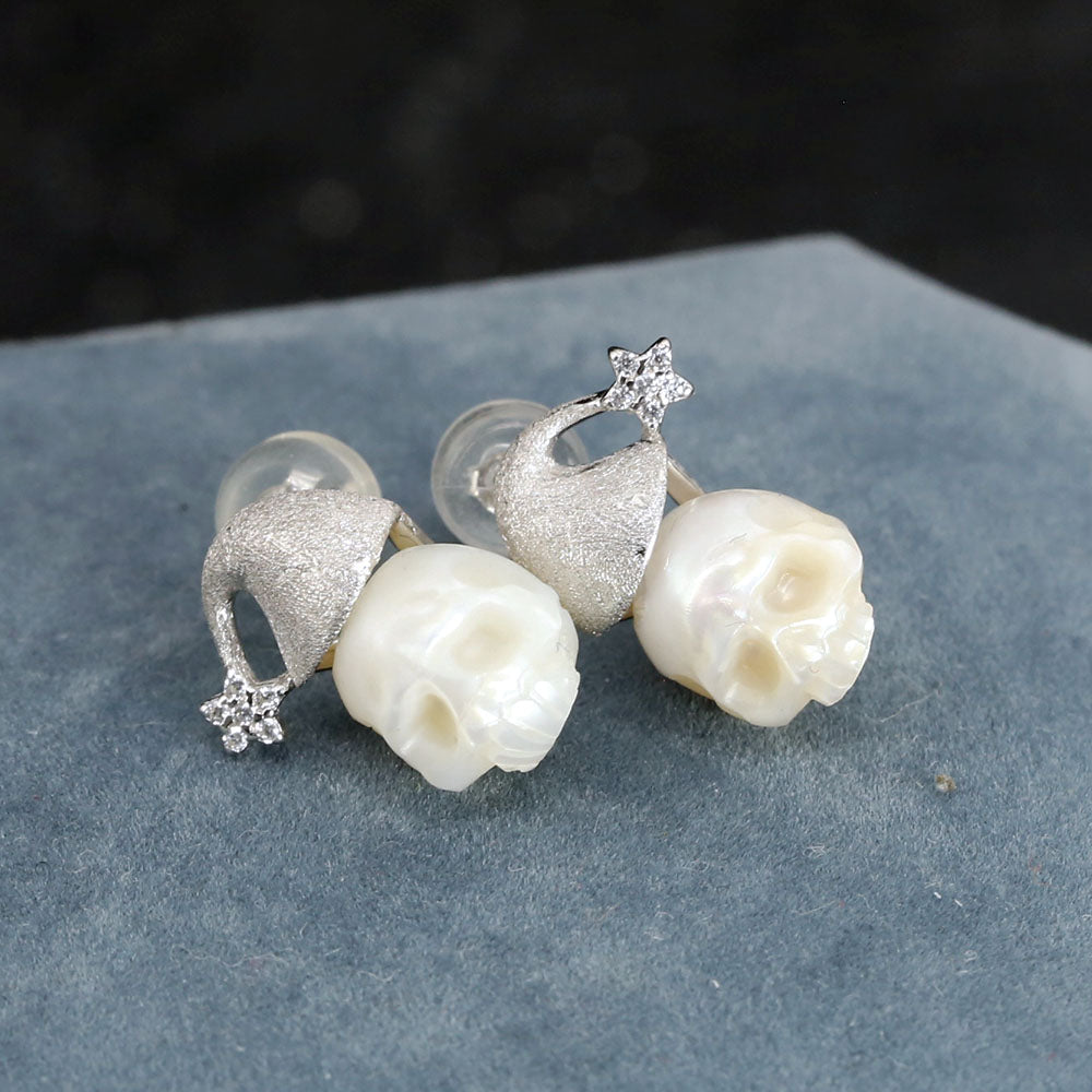 Christmas Snowflake Hat Pearl Skull Earrings