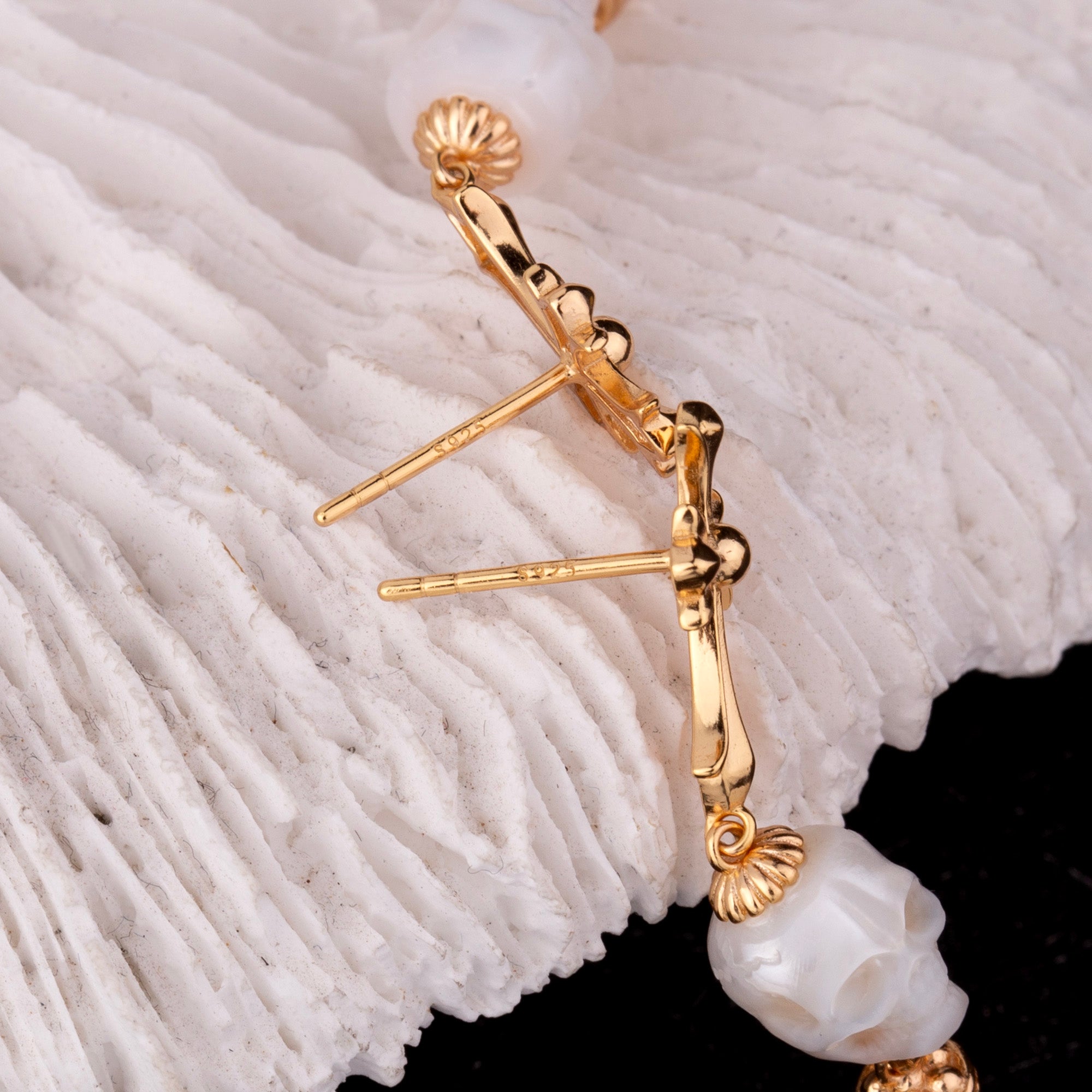 Gothic Elegance Cross & Skull Pearl Stud Earrings