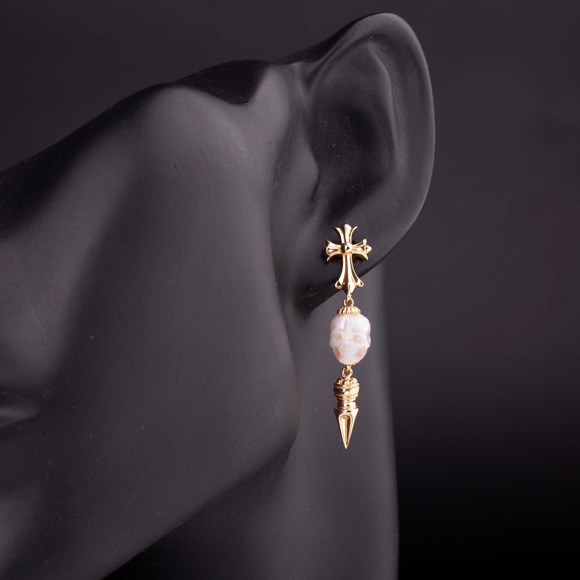 Gothic Elegance Cross & Skull Pearl Stud Earrings