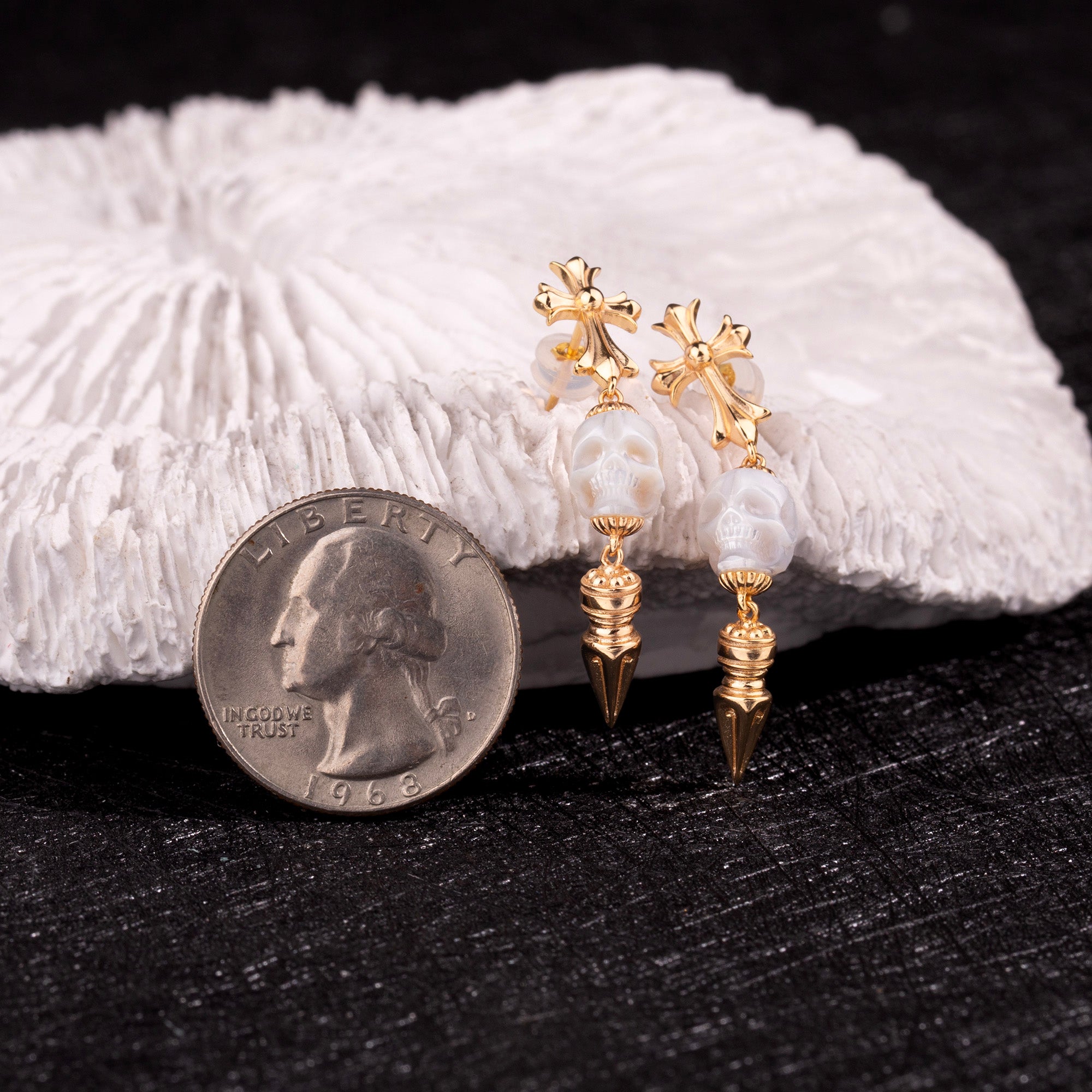 Gothic Elegance Cross & Skull Pearl Stud Earrings