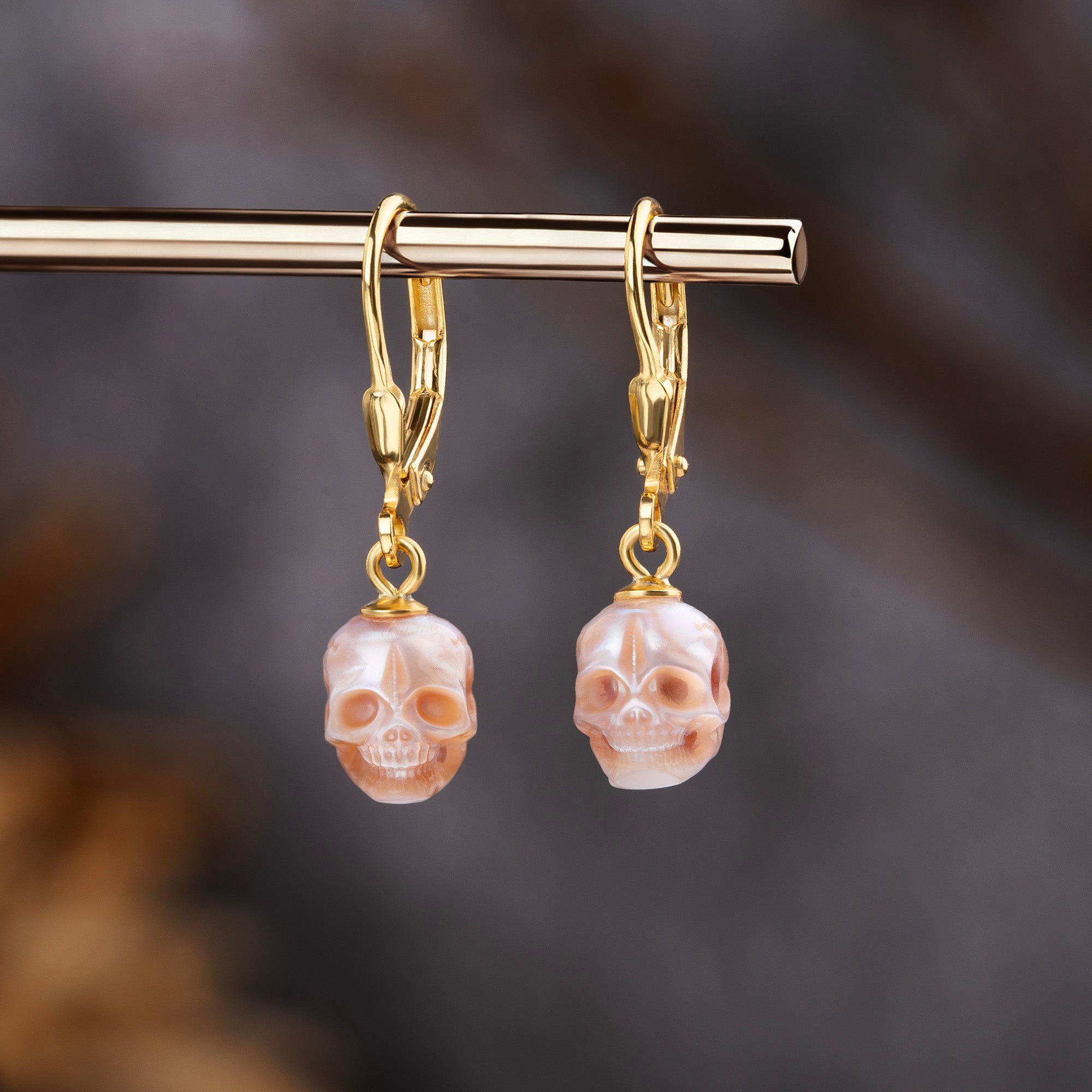 Classic Oval Ear Hook Pearl Skull Earrings