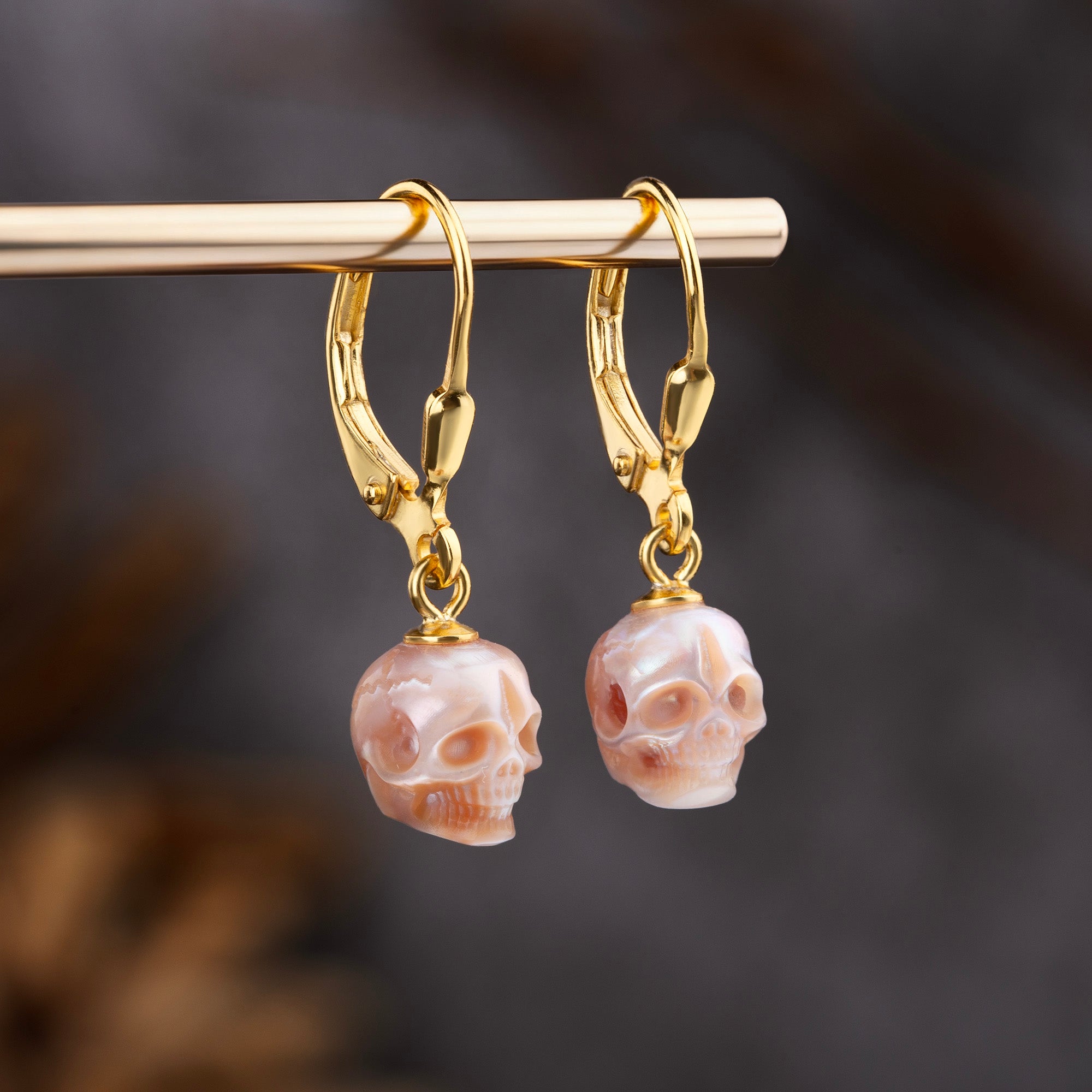 Classic Oval Ear Hook Pearl Skull Earrings