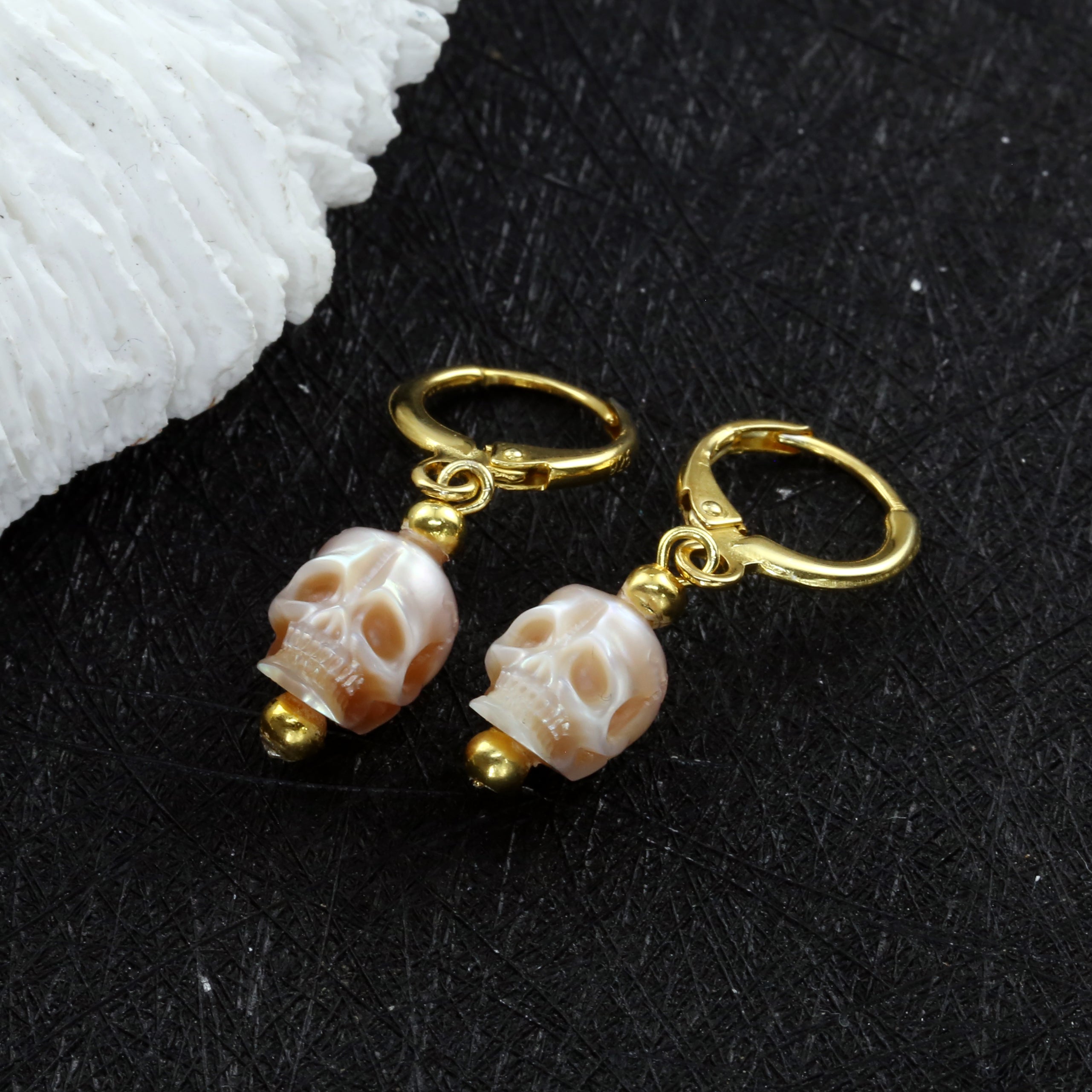 Classic Pearl Skull Hoop Clasp & Threader Earrings