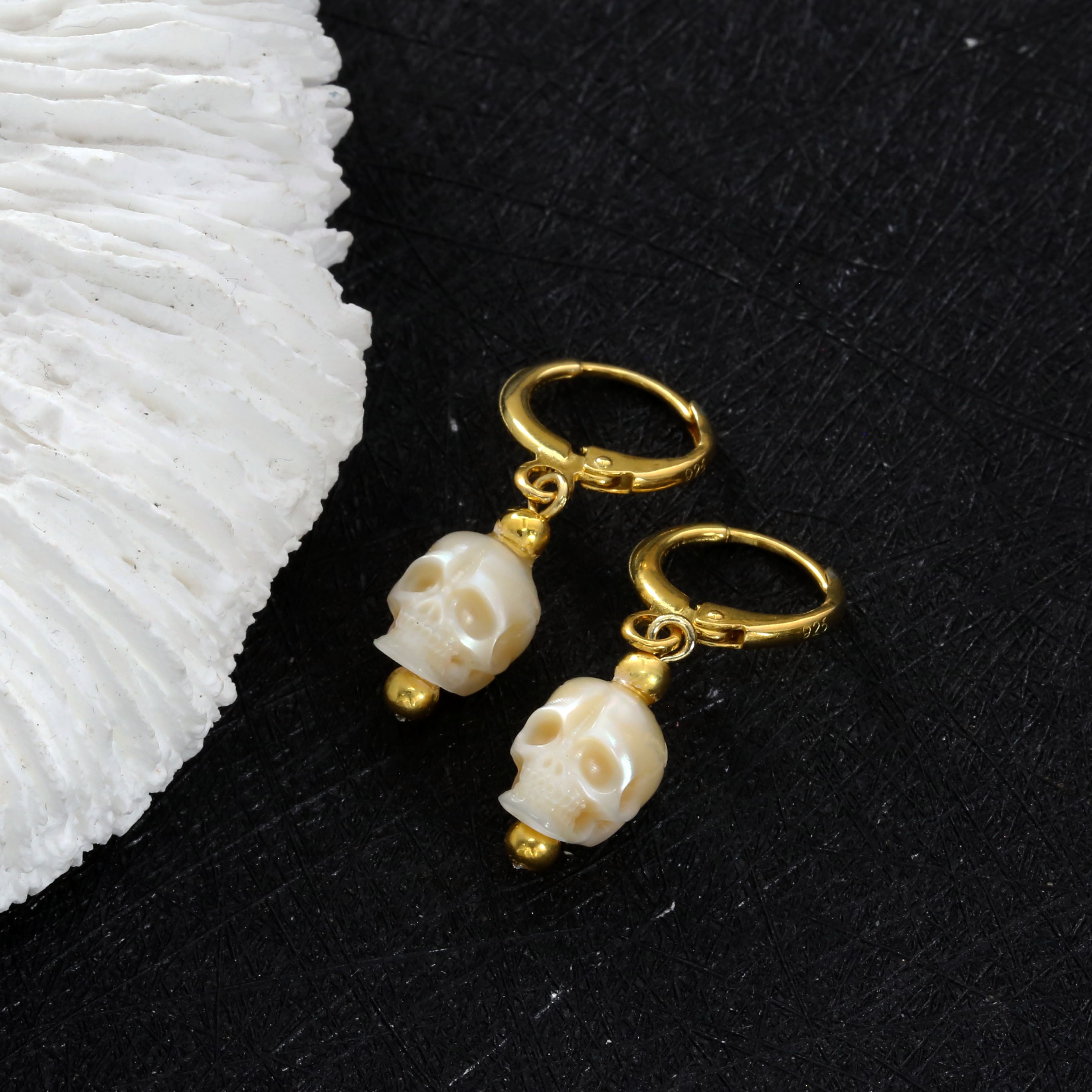 Classic Pearl Skull Hoop Clasp & Threader Earrings