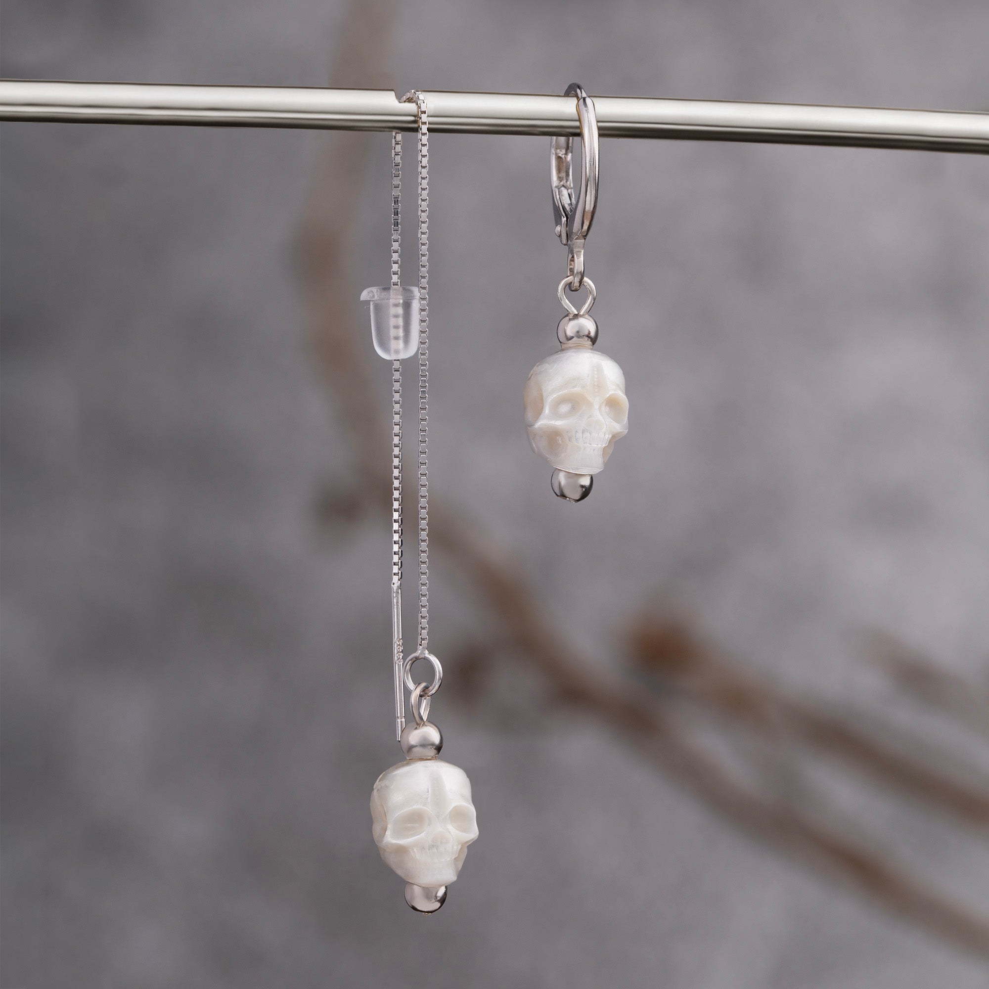 Classic Pearl Skull Hoop Clasp & Threader Earrings