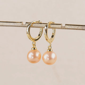 Classic Round Pearl Drop Huggie Hoop Earrings