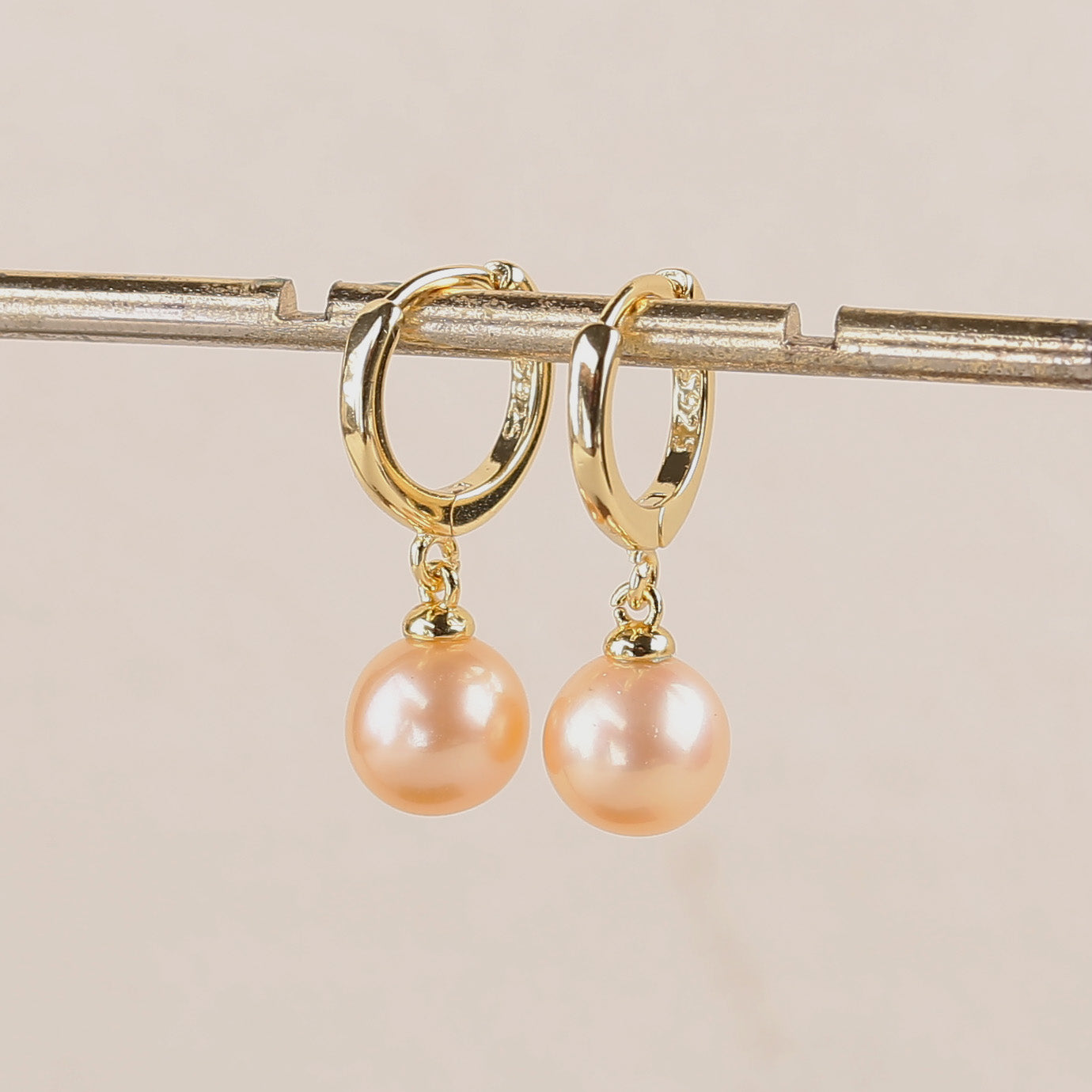 Classic Round Pearl Drop Huggie Hoop Earrings