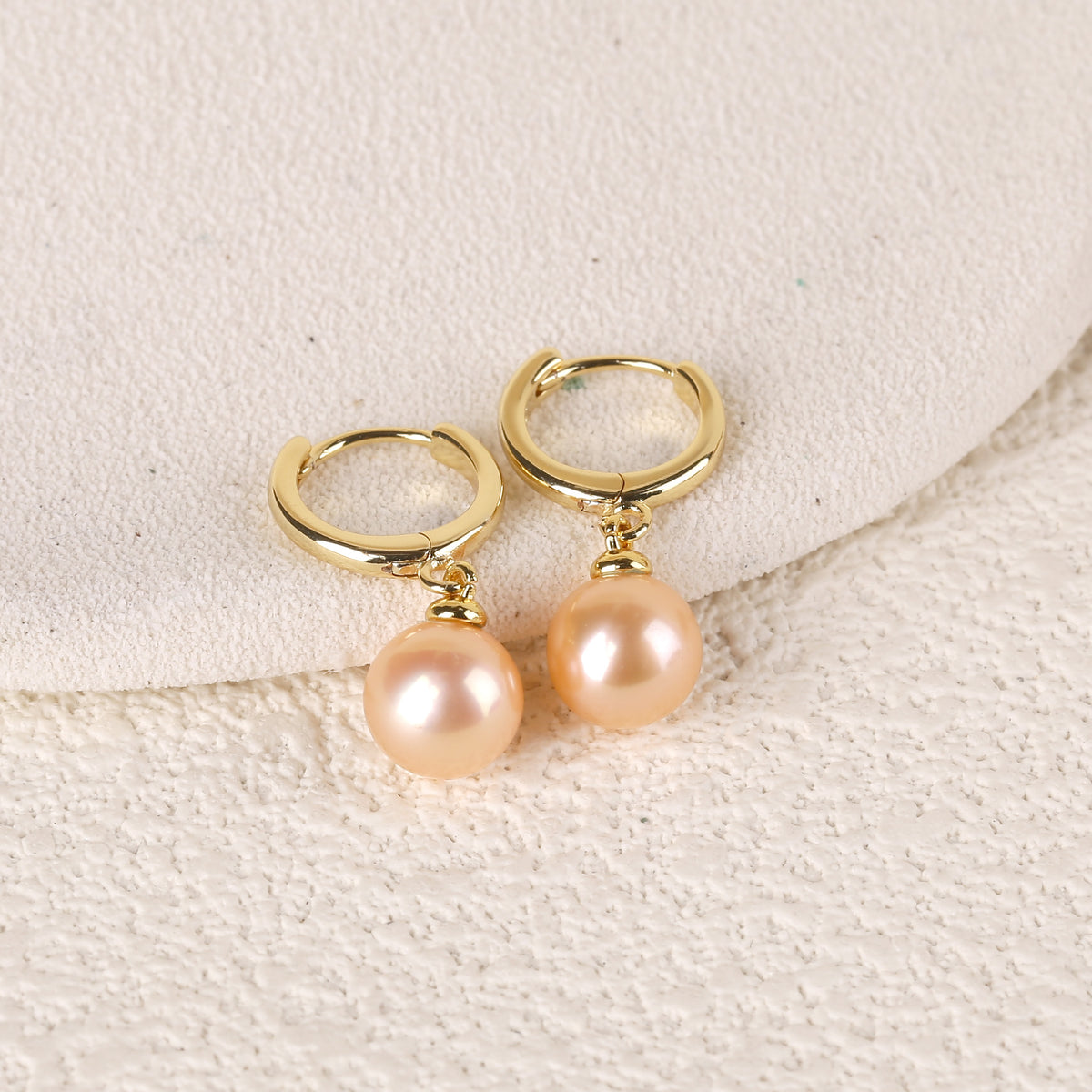 Classic Round Pearl Drop Huggie Hoop Earrings
