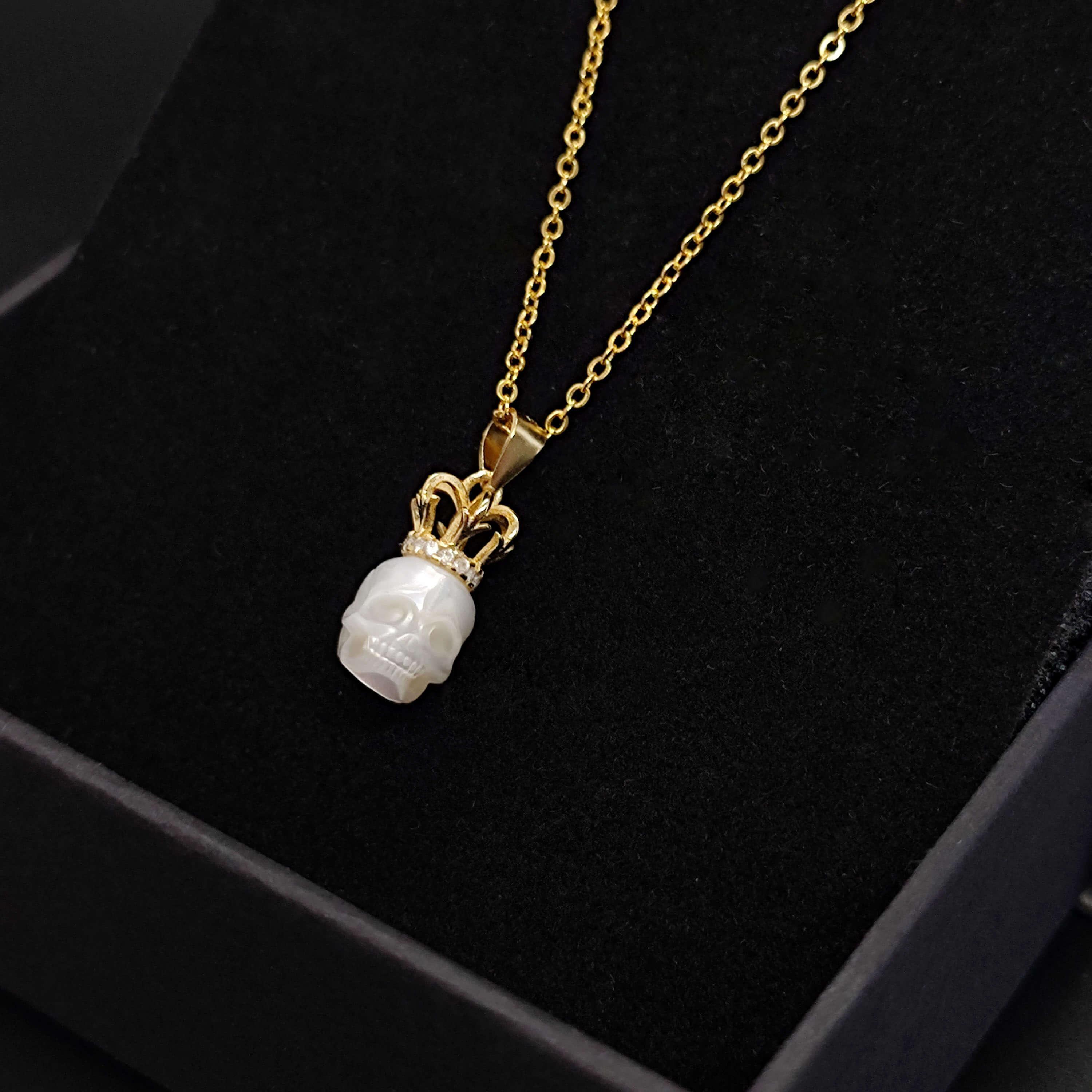 Belle Juri Pearl Skull Crown Necklace