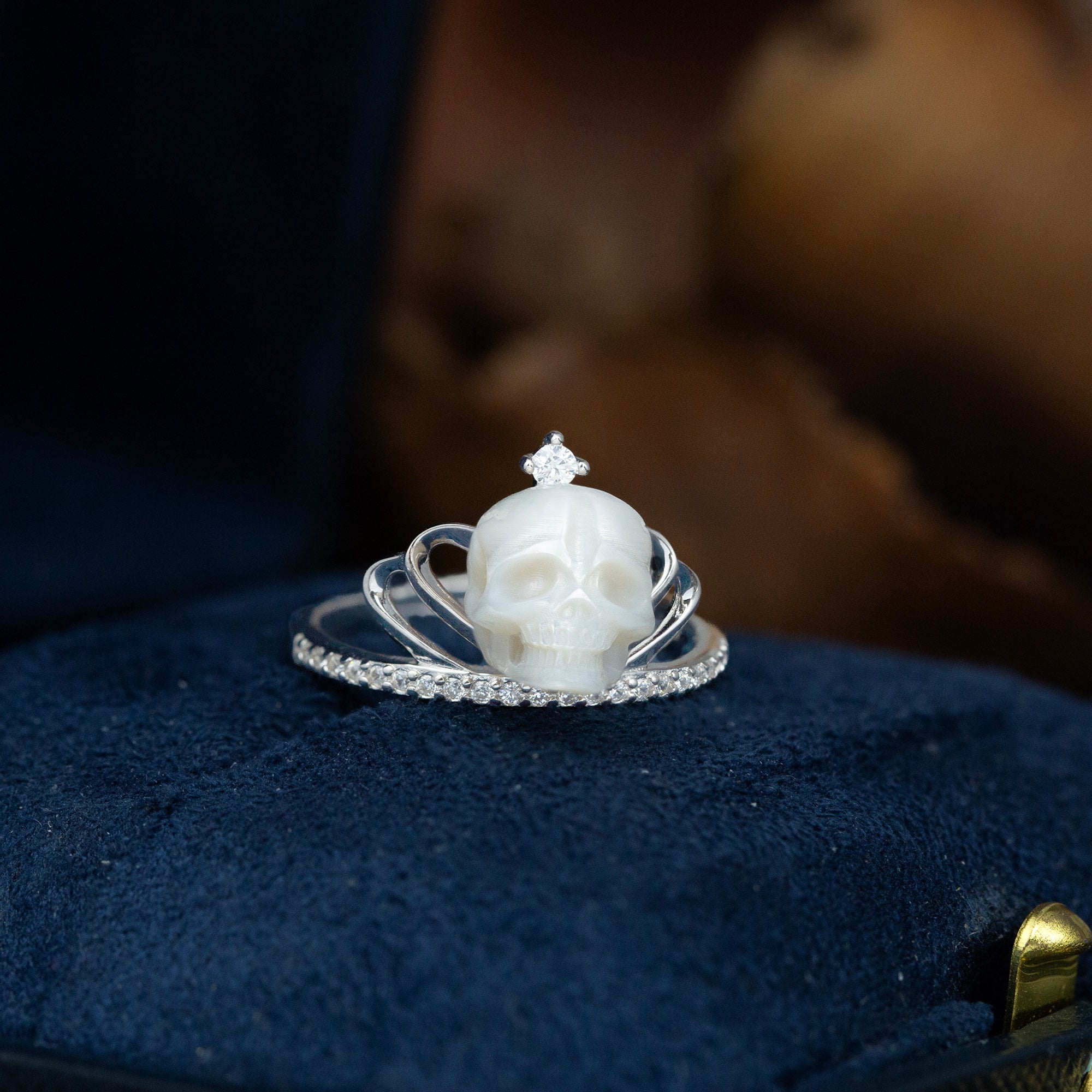 Crown Zirconia Pearl Skull Ring