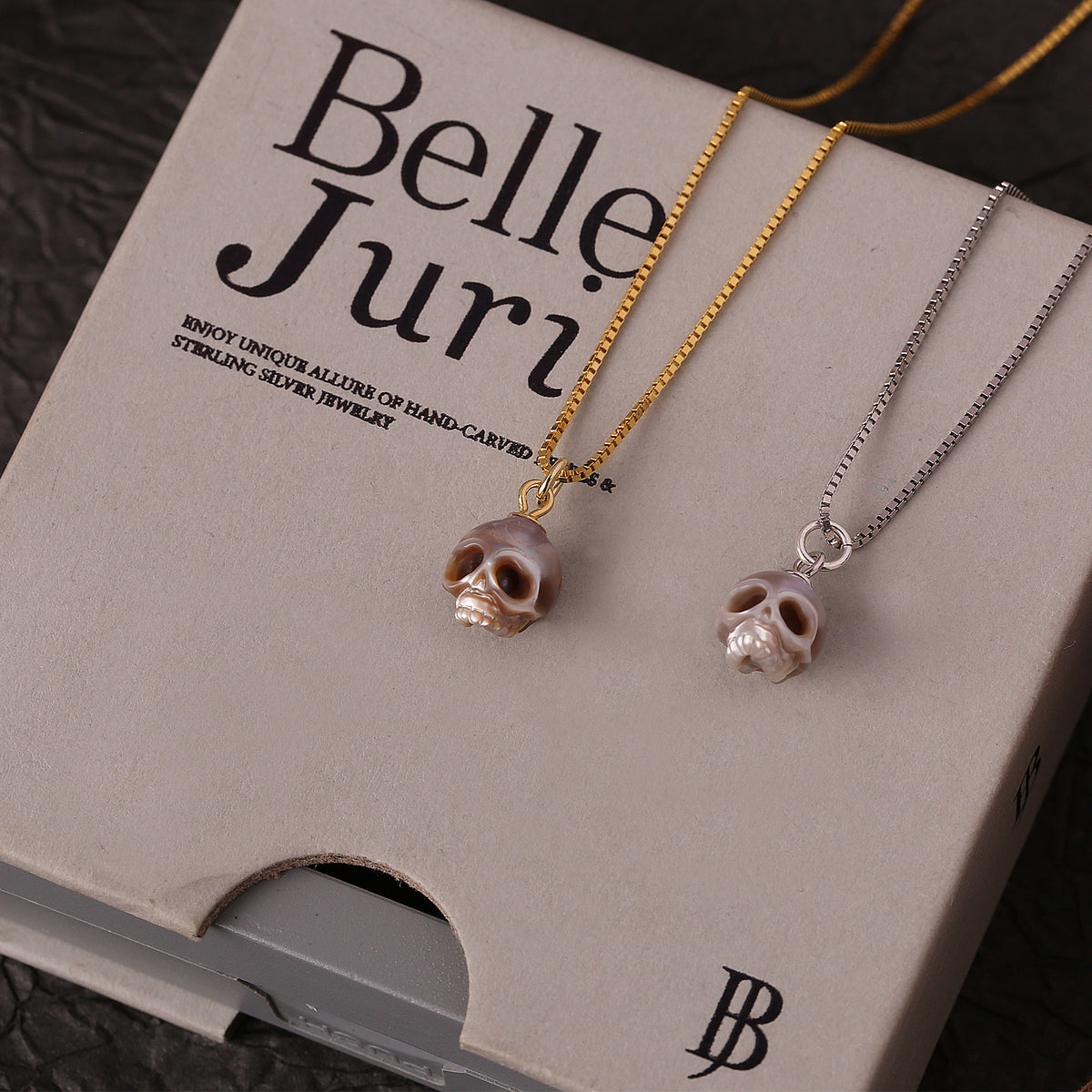 Dainty Simple Pearl Gray Cranium Pendant Necklace