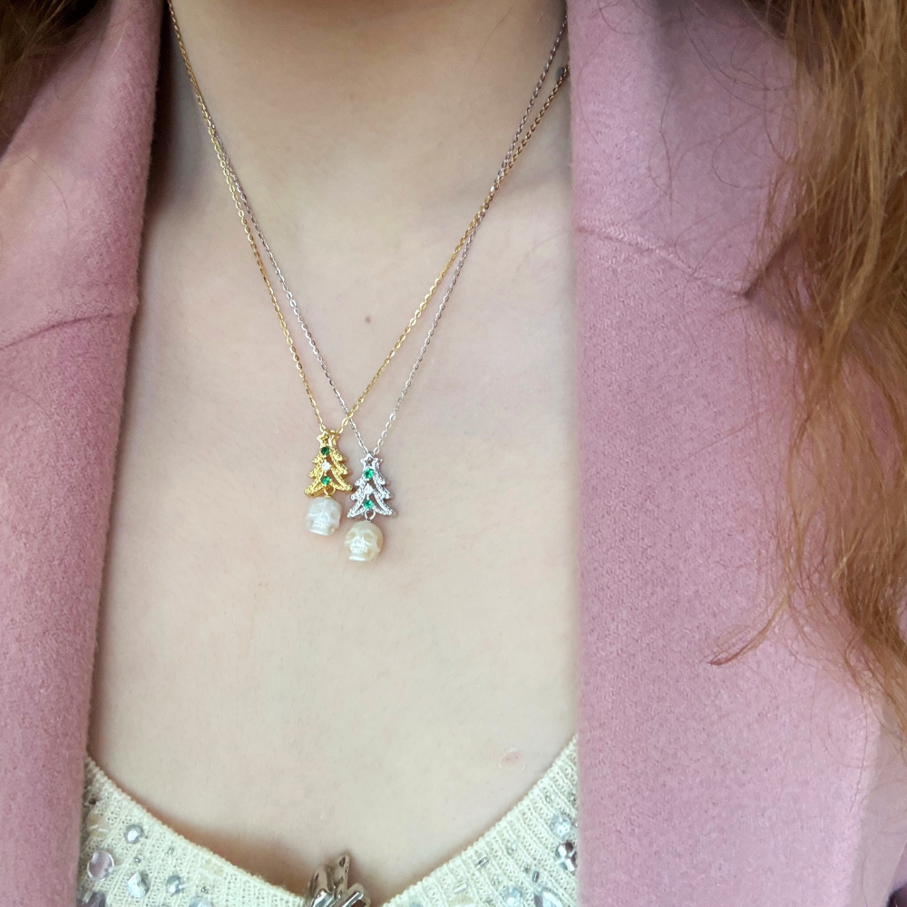 Collier de crâne de perle de Noël délicat