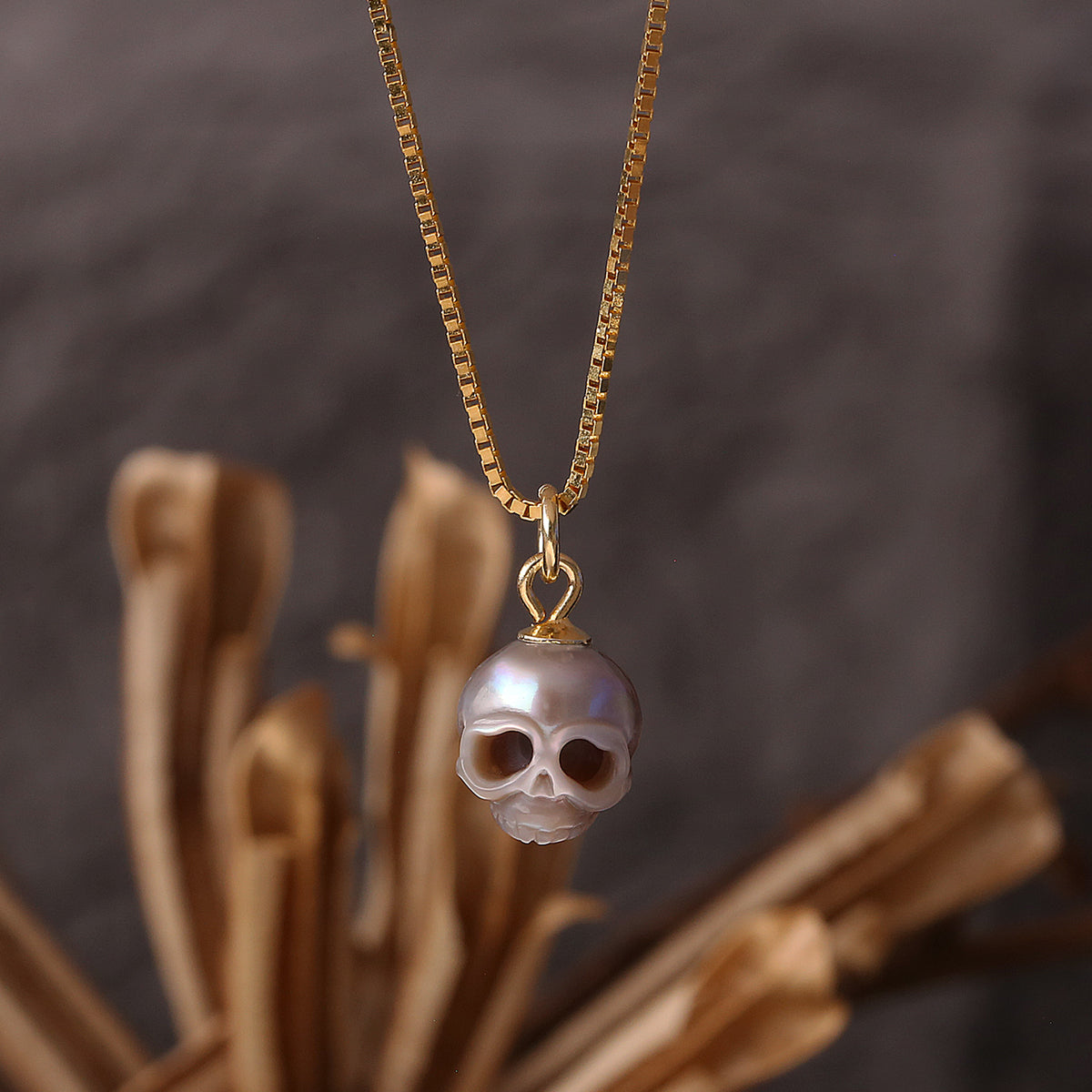Dainty Simple Pearl Gray Cranium Pendant Necklace