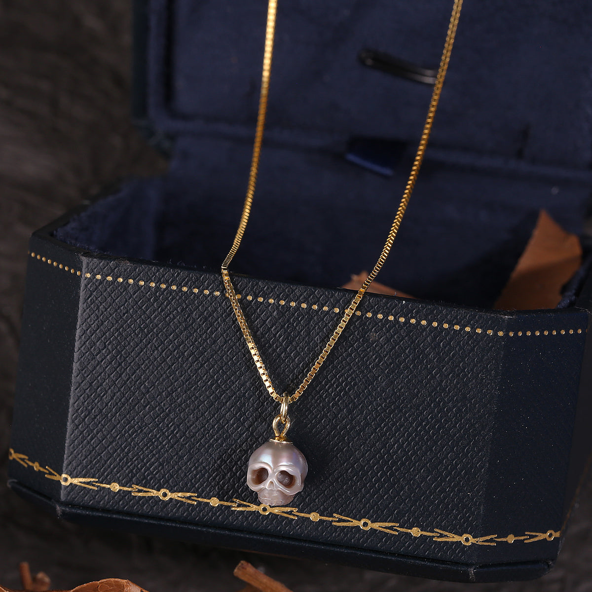 Dainty Simple Pearl Gray Cranium Pendant Necklace