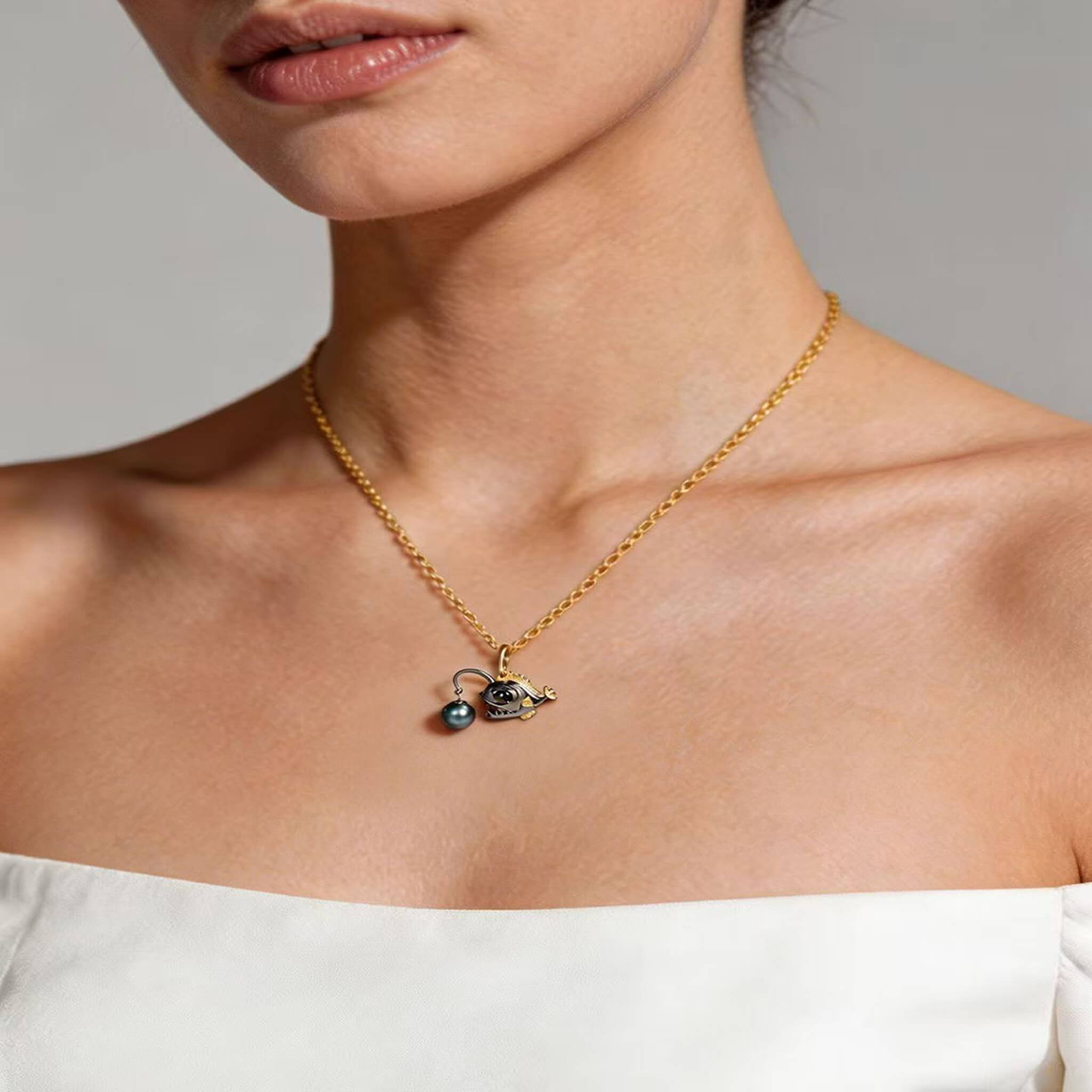 Deep Sea Anglerfish Tahitian Pearl Necklace