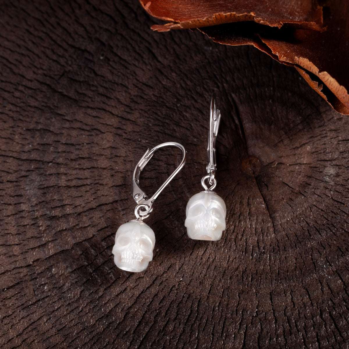 Classic Oval Ear Hook Pearl Skull Earrings