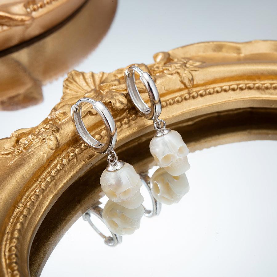 Belle Juri Gothic Romantic Pearl Skull Hoop Earrings