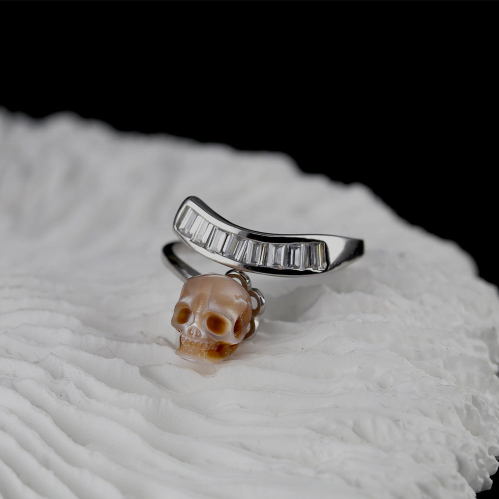 Gemstone Cluster Pearl Skull Open Ring