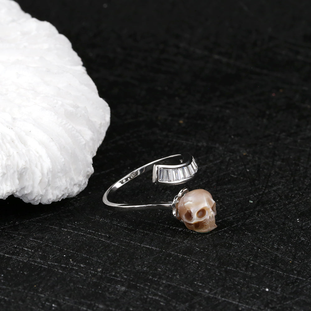 Gemstone Cluster Pearl Skull Open Ring