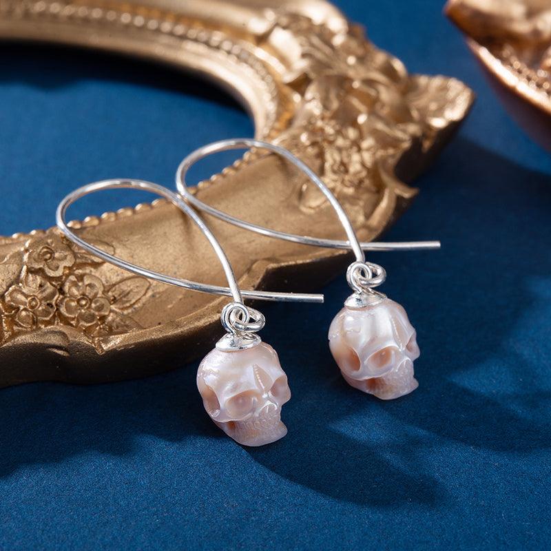 Geometric Dreams Pearl Skull Earrings - Belle Juri