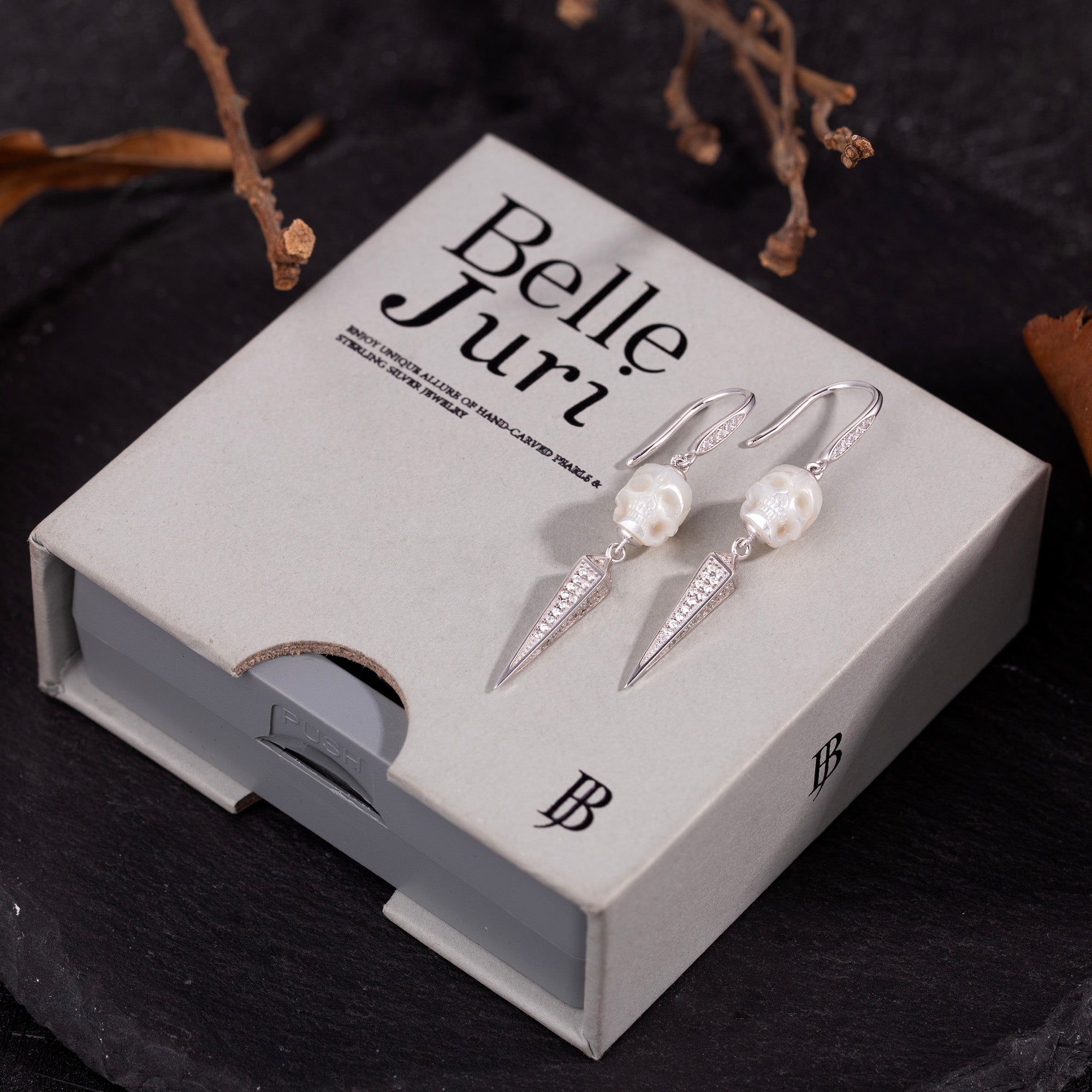 Geometric Pyramid Pearl Skull Earrings