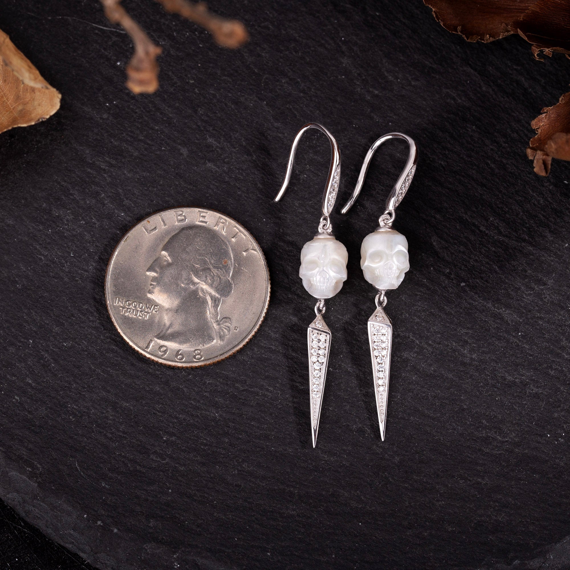 Geometric Pyramid Pearl Skull Earrings