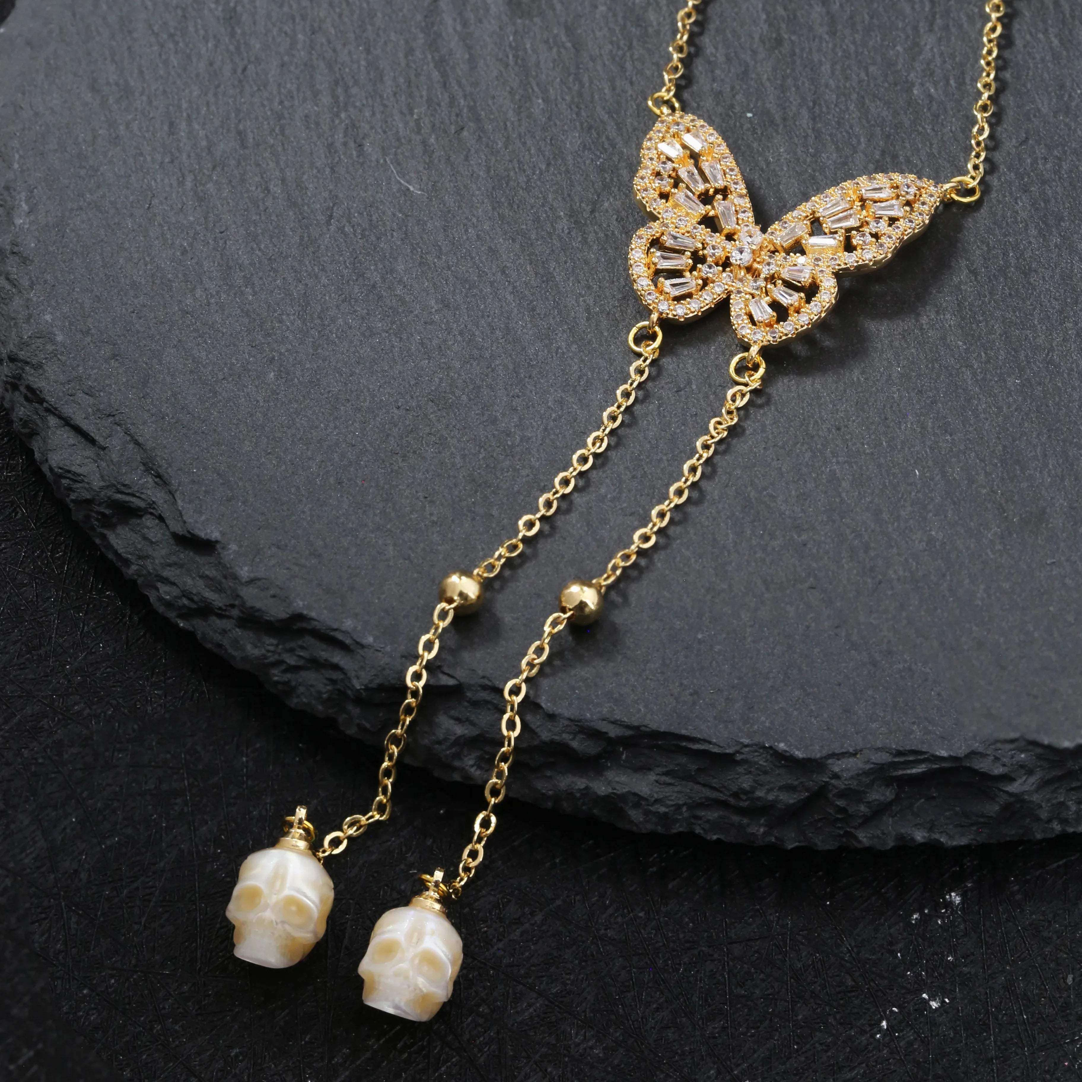 Golden Butterfly edelsteen schedel Pearl cz hangketting