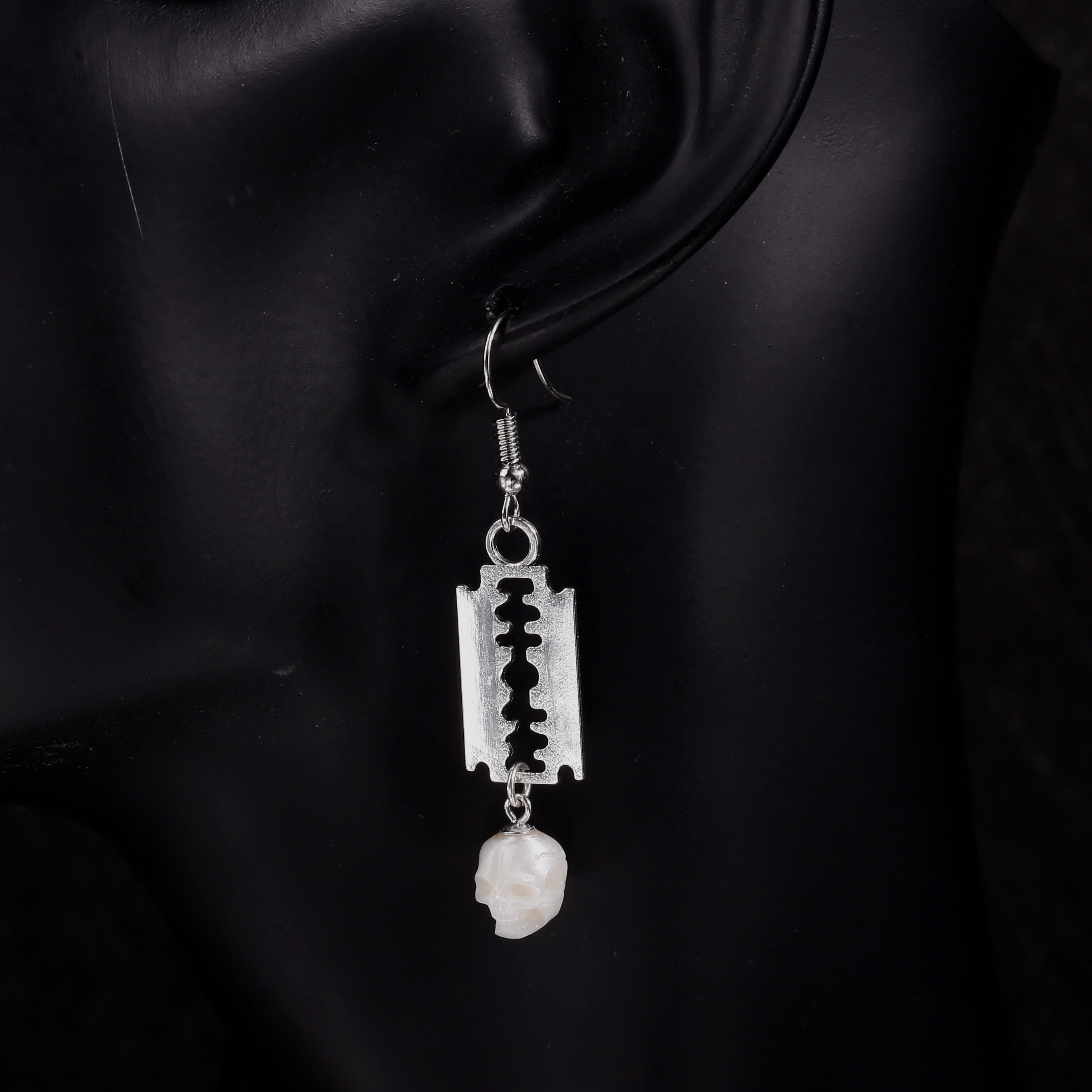 Gothic Blade Skull Pearl Earrings