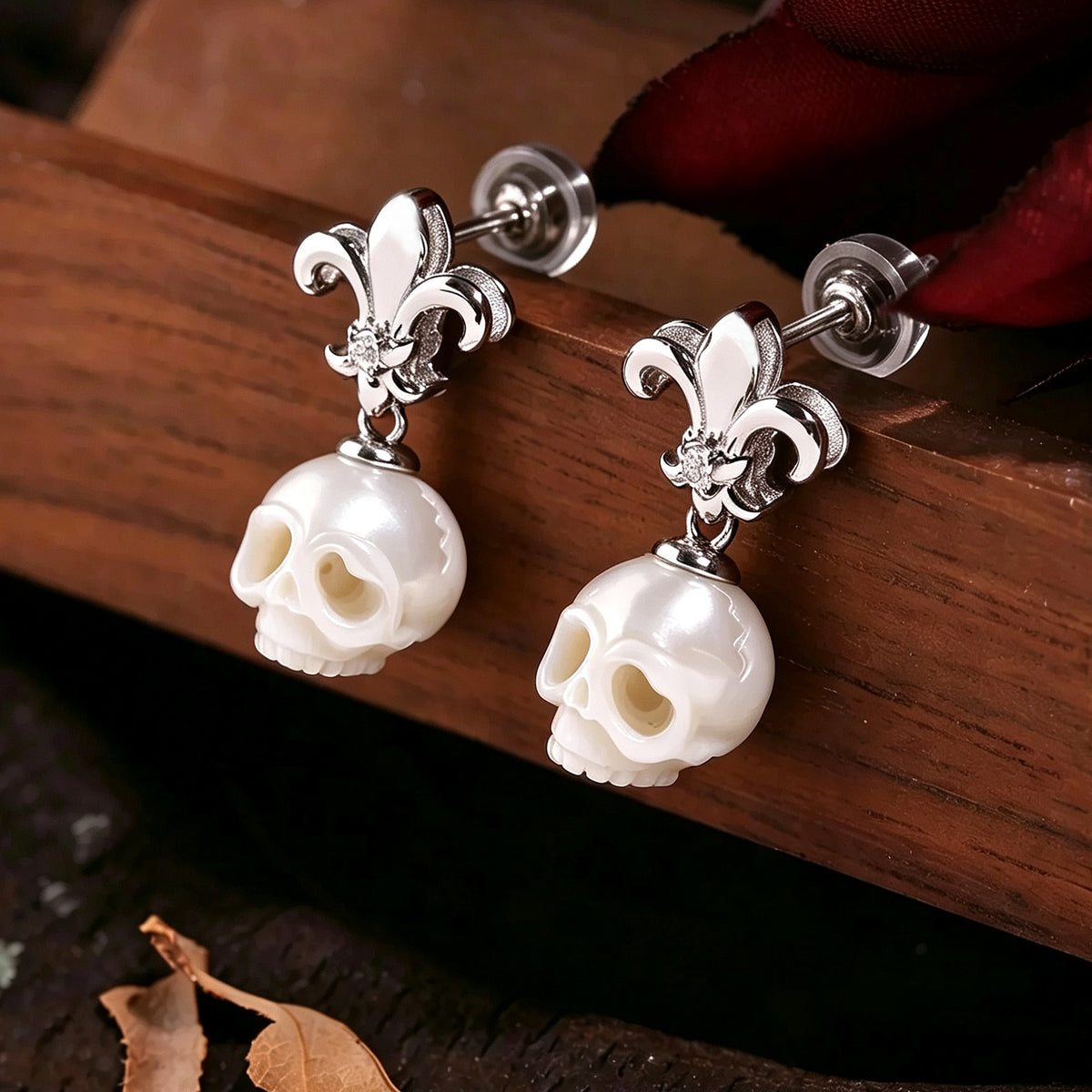 Gothic Handmade Cranium Pearl Iris Pendant Earrings