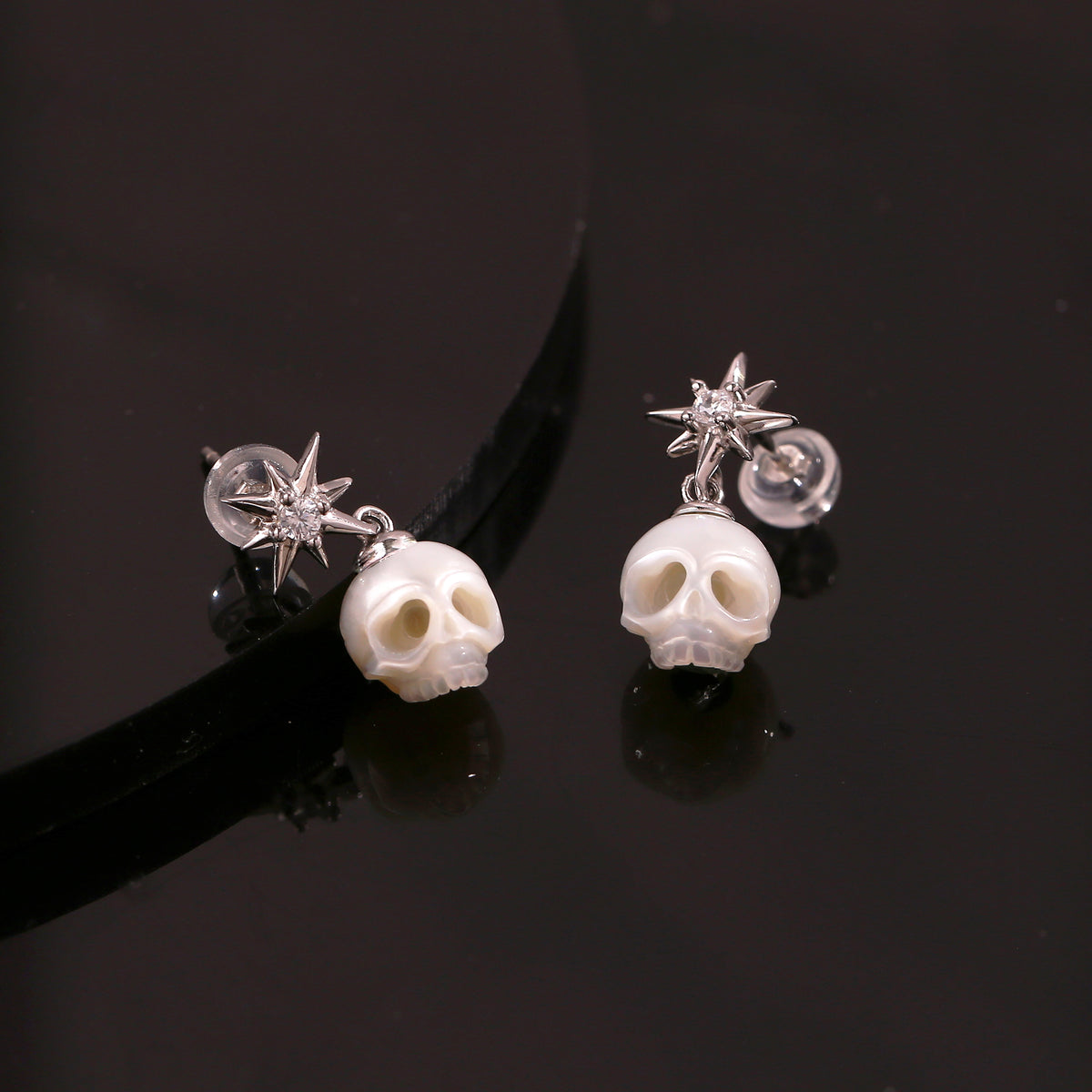Gothic Handmade Cranium Pearl Starlight Pendant Earrings