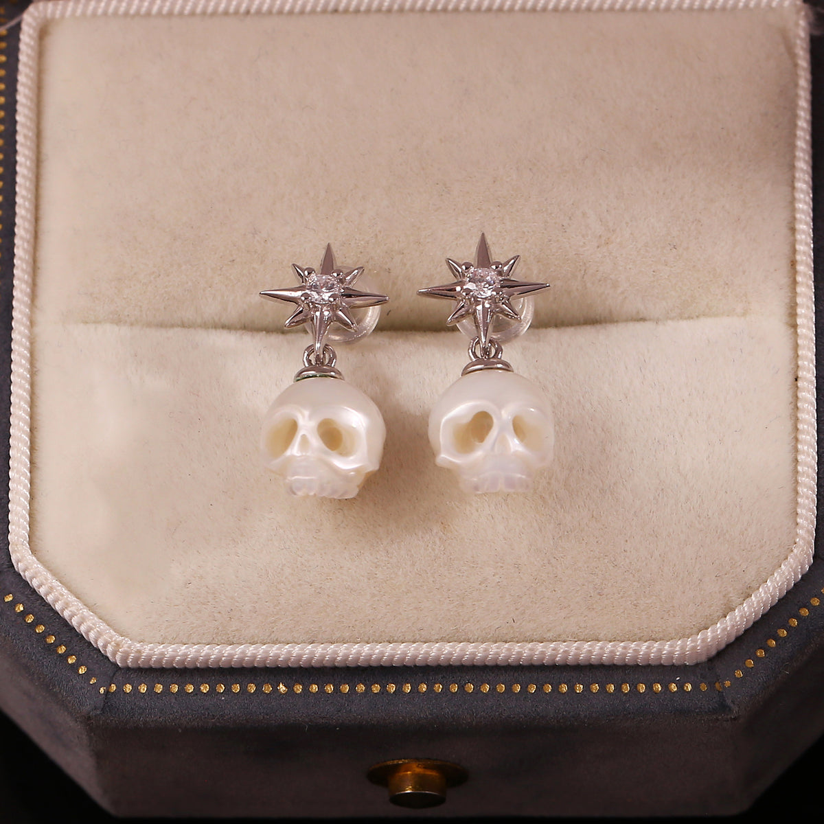 Gothic Handmade Cranium Pearl Starlight Pendant Earrings