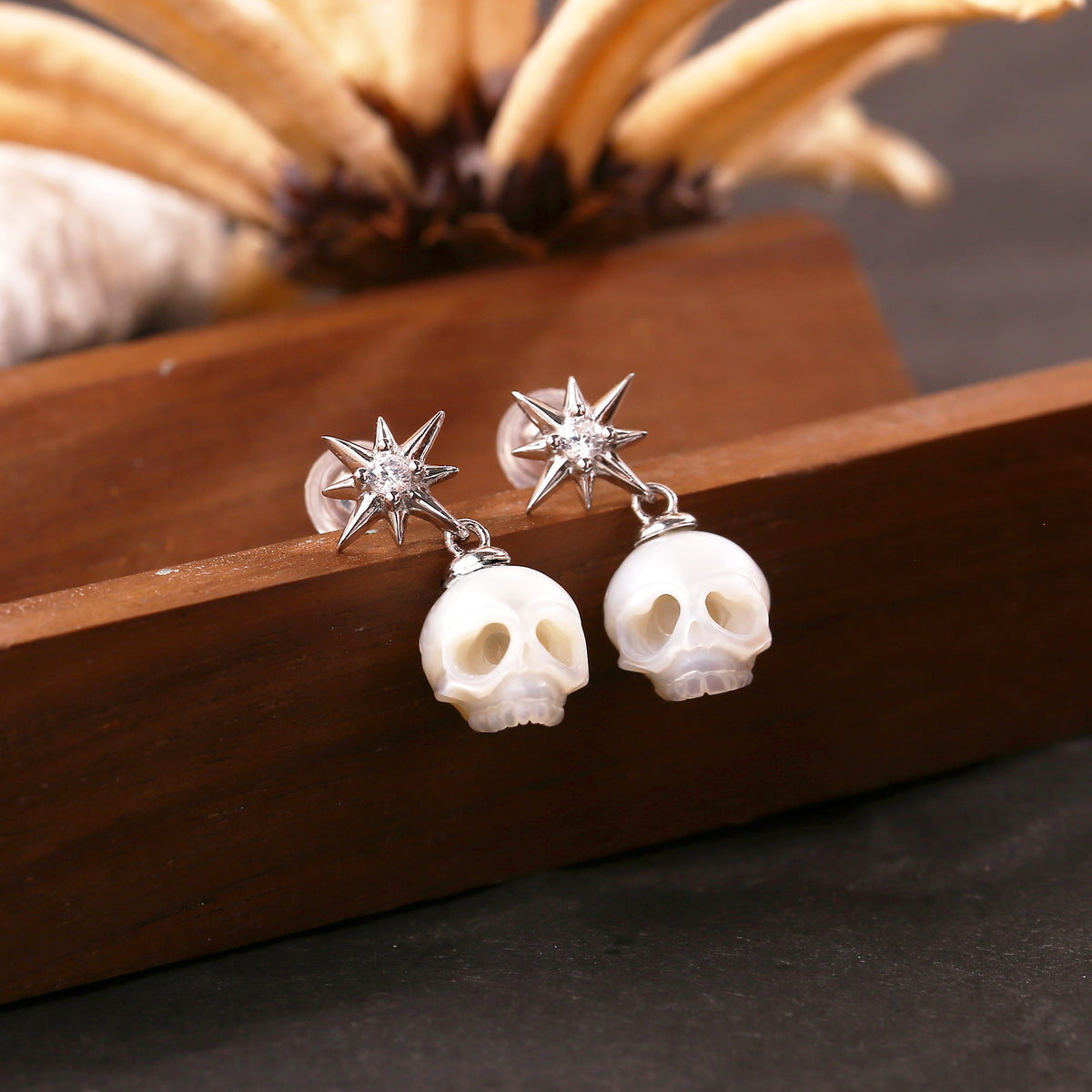 Gothic Handmade Cranium Pearl Starlight Pendant Earrings