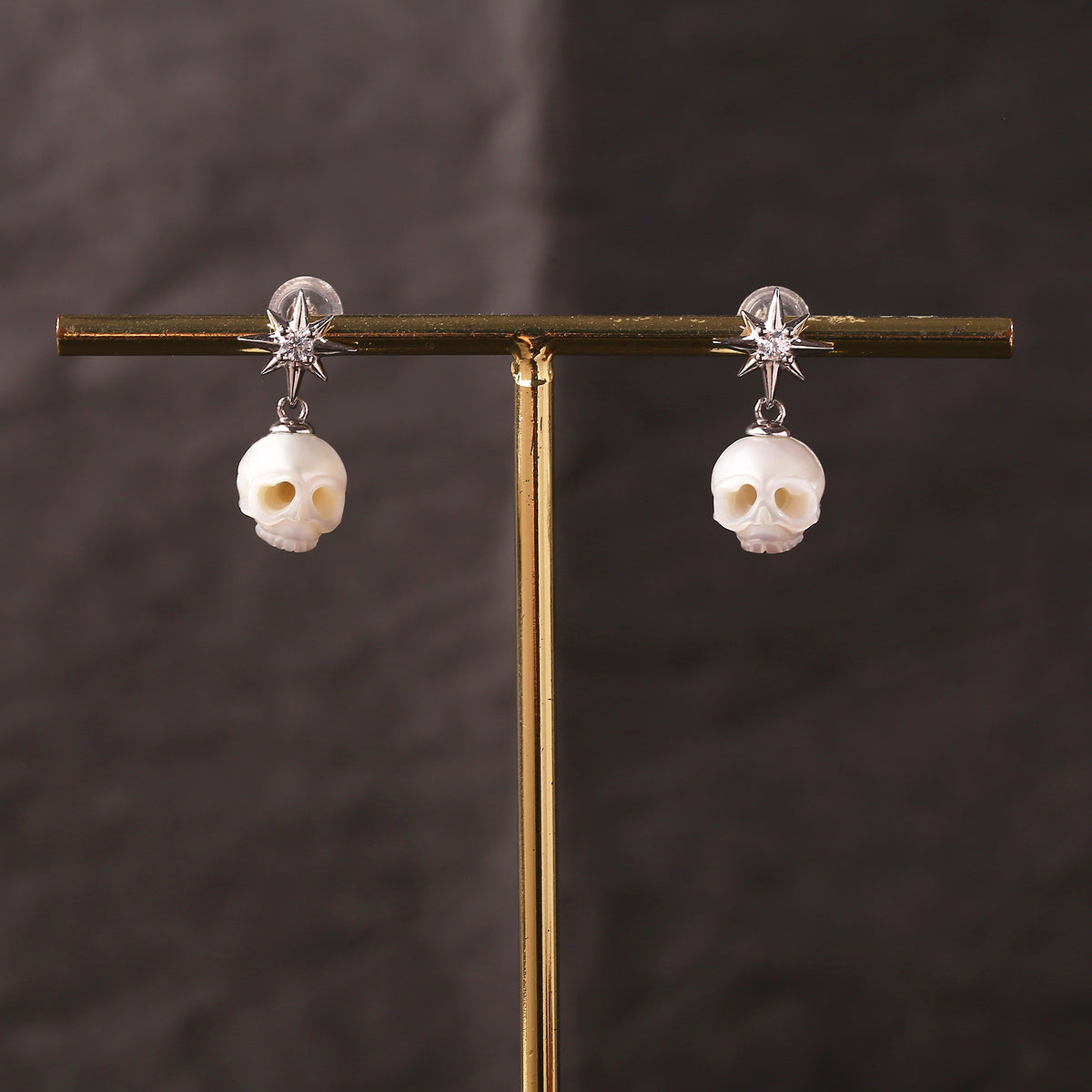 Gothic Handmade Cranium Pearl Starlight Pendant Earrings