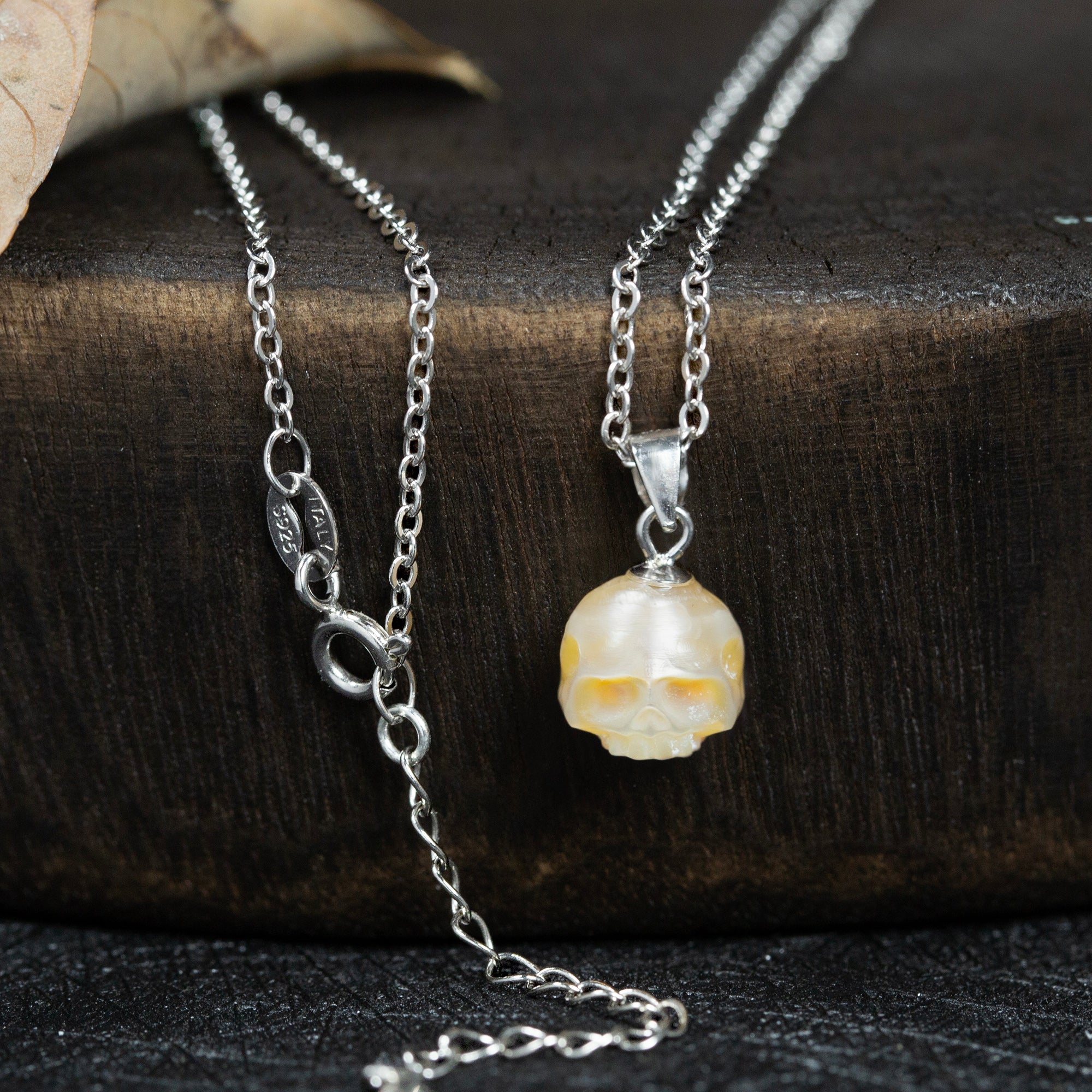 Gothic Minimalist Pearl Cranium Pendant Necklace