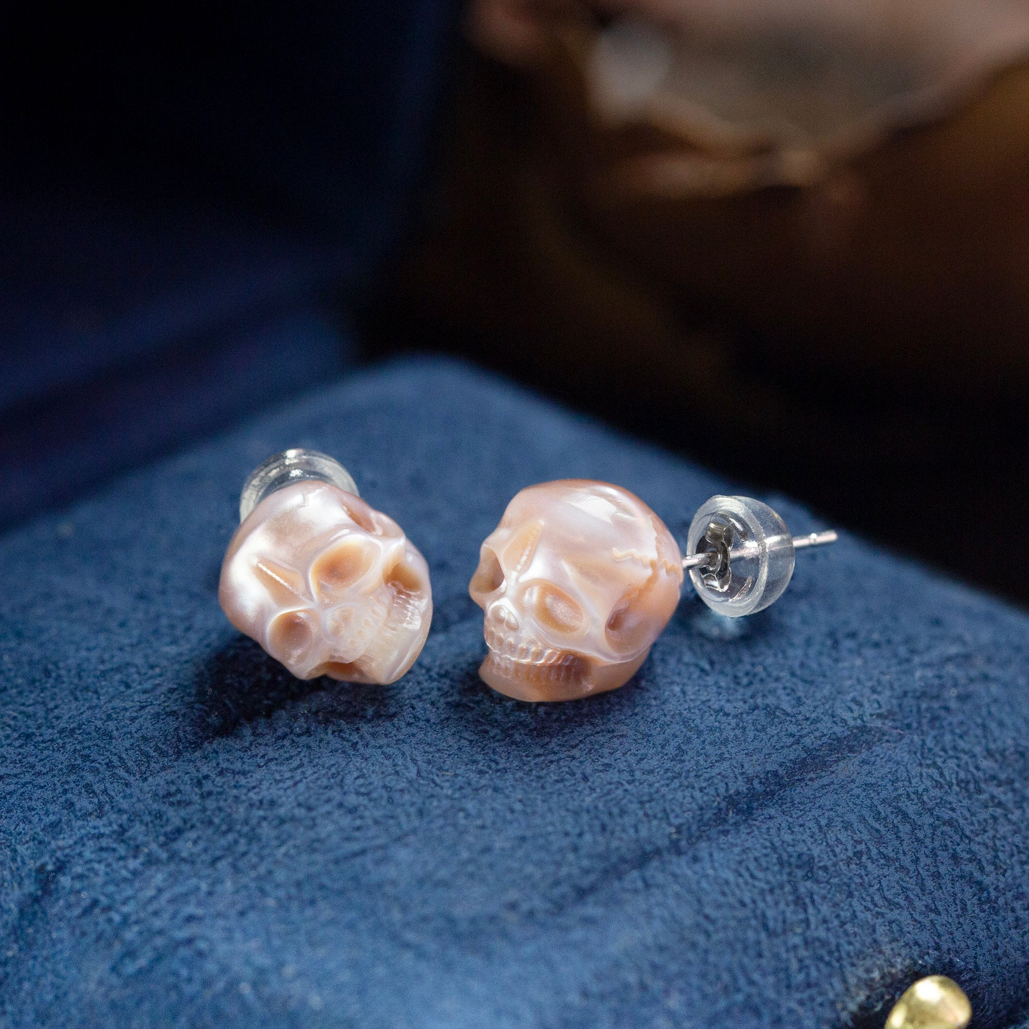 Gothic Mystery Minimalist Pearl Skull Stud Earrings