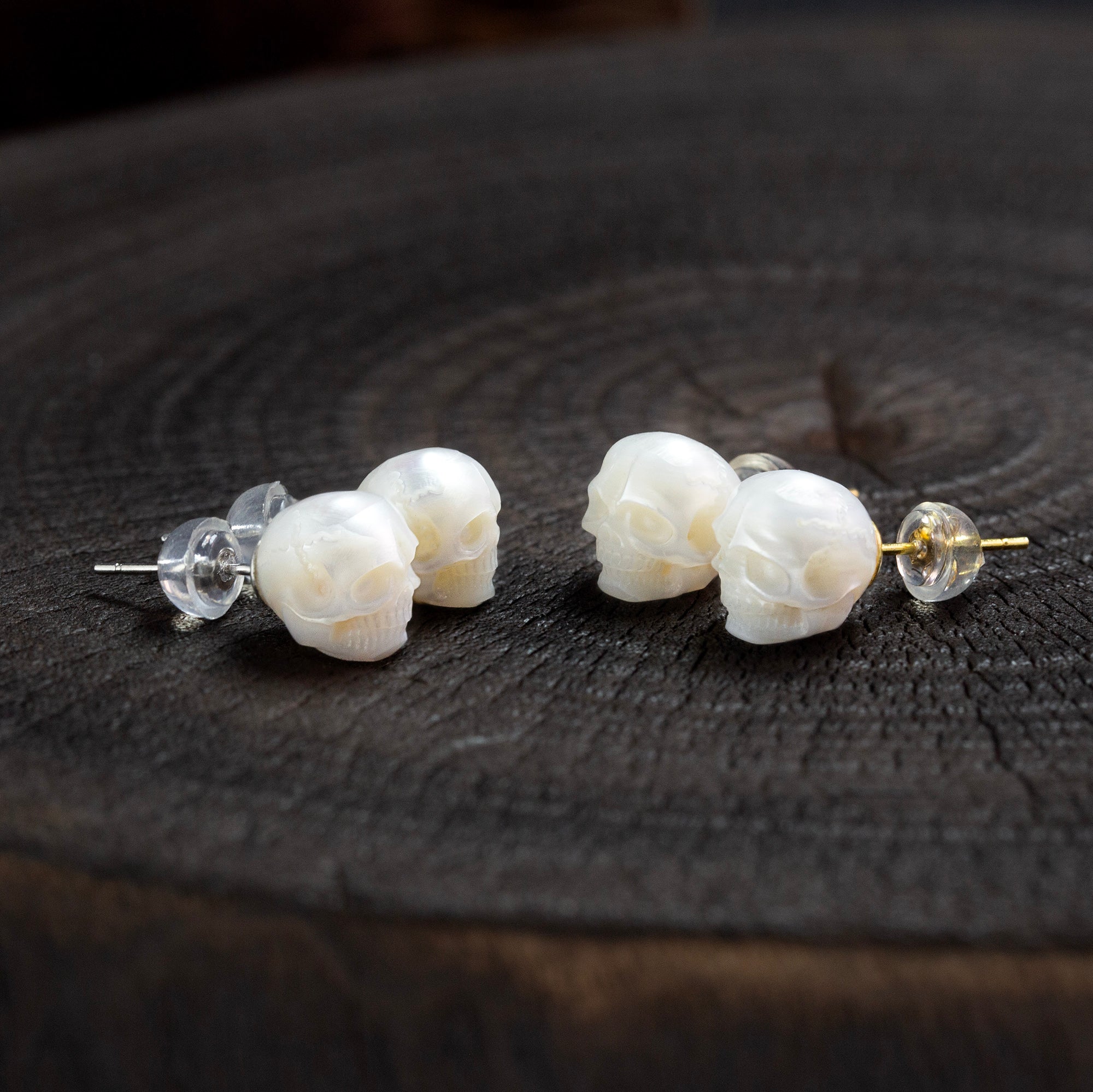 Gothic Mystery Minimalist Pearl Skull Stud Earrings