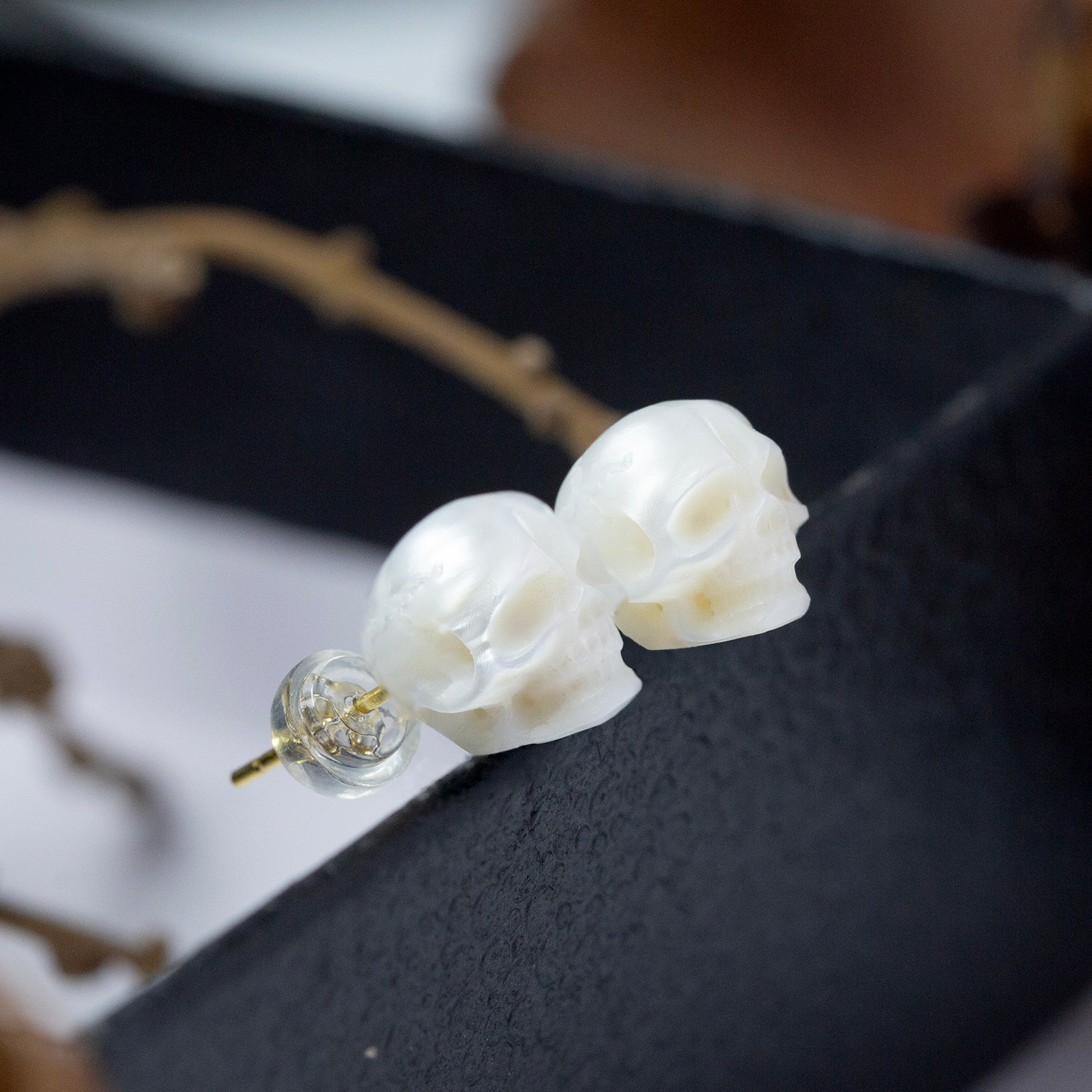 Gothic Mystery Minimalist Pearl Skull Stud Earrings