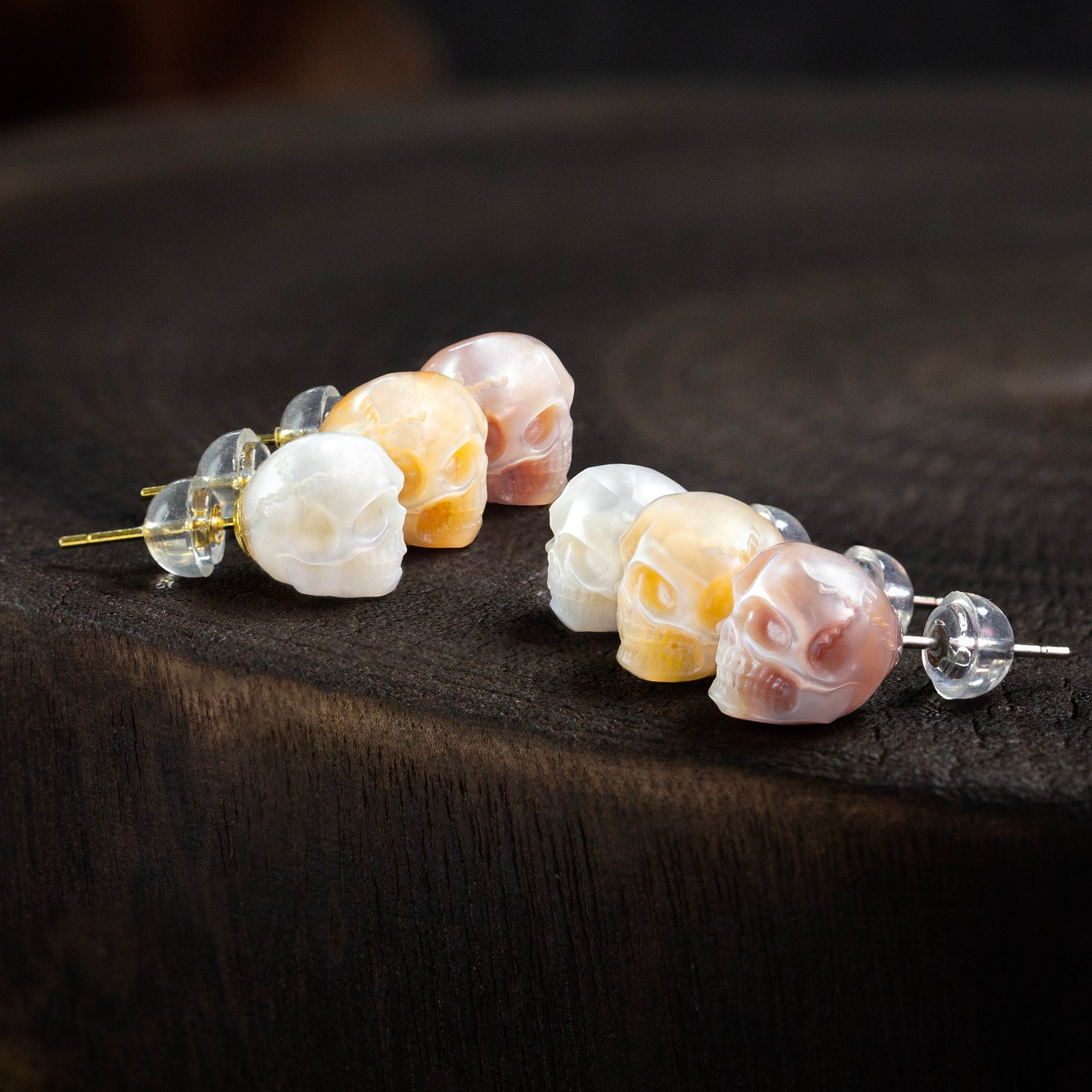 Gothic Mystery Minimalist Pearl Skull Stud Earrings