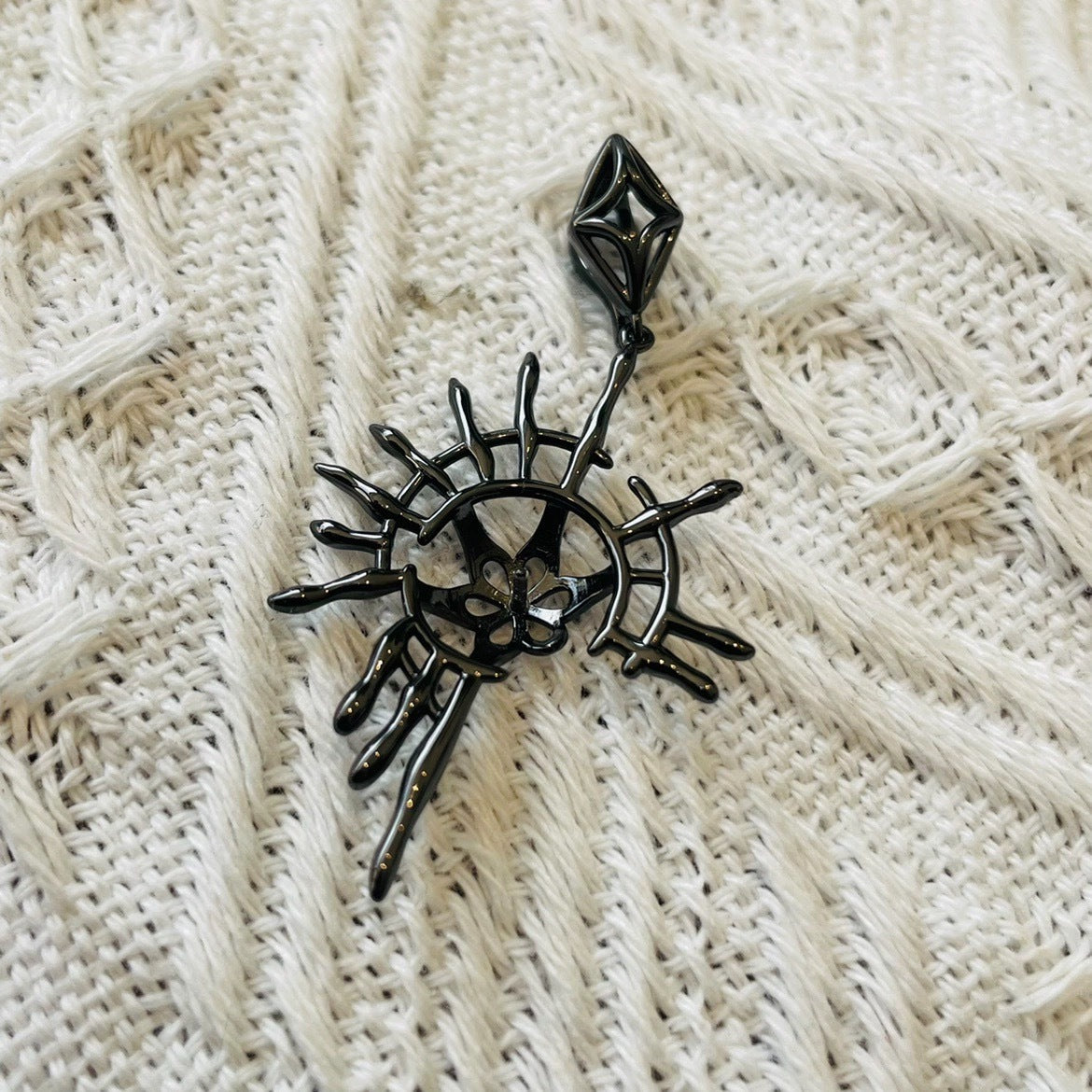 Gothic Sun God Black Tahitian Pearl Necklace